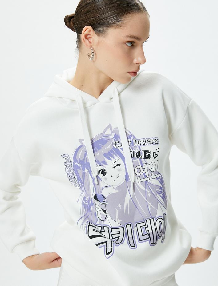  Anime Kapşonlu Sweatshirt Uzun Kollu Rahat Kesim Pamuklu