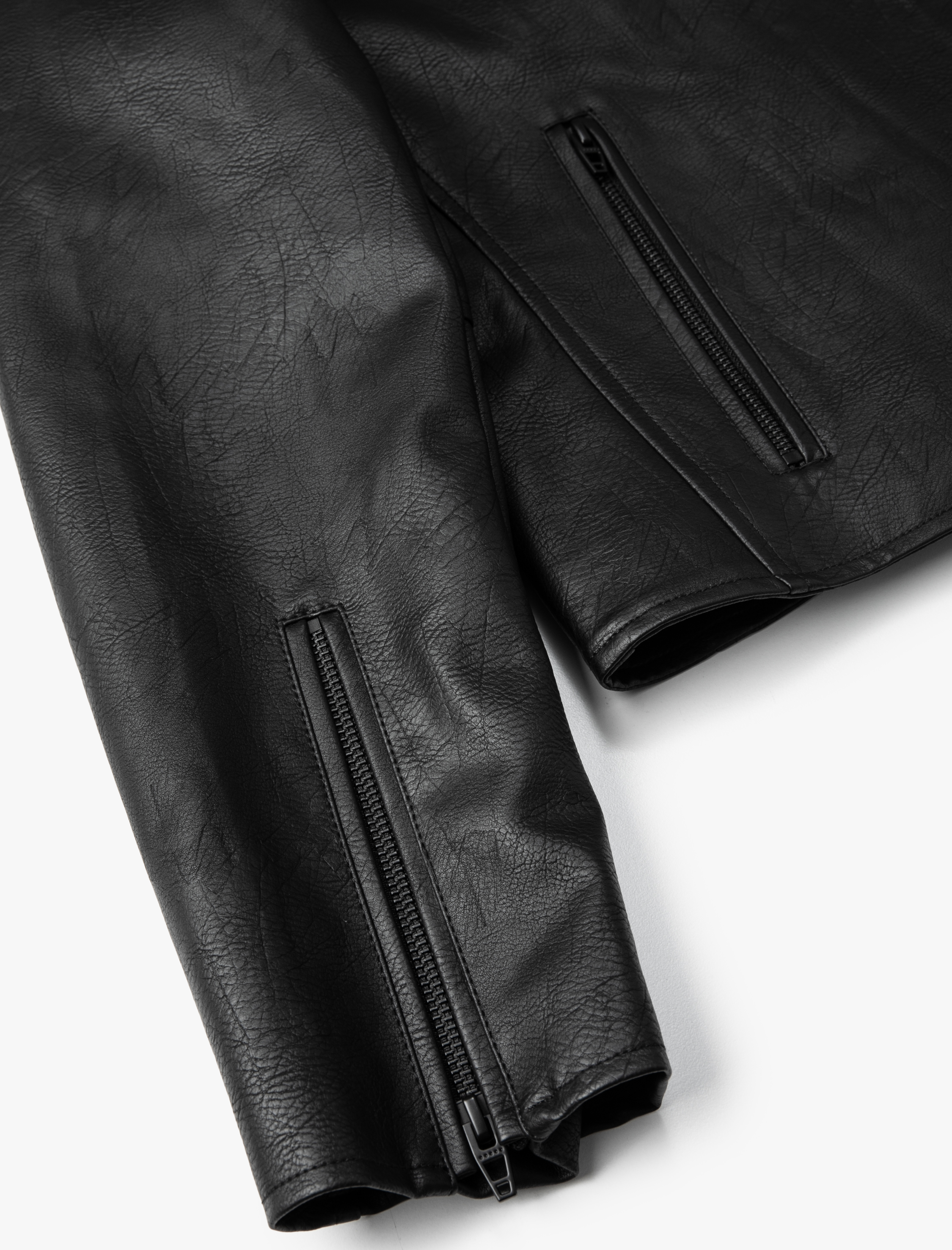   Biker Ceket Suni Deri Fermuarlı