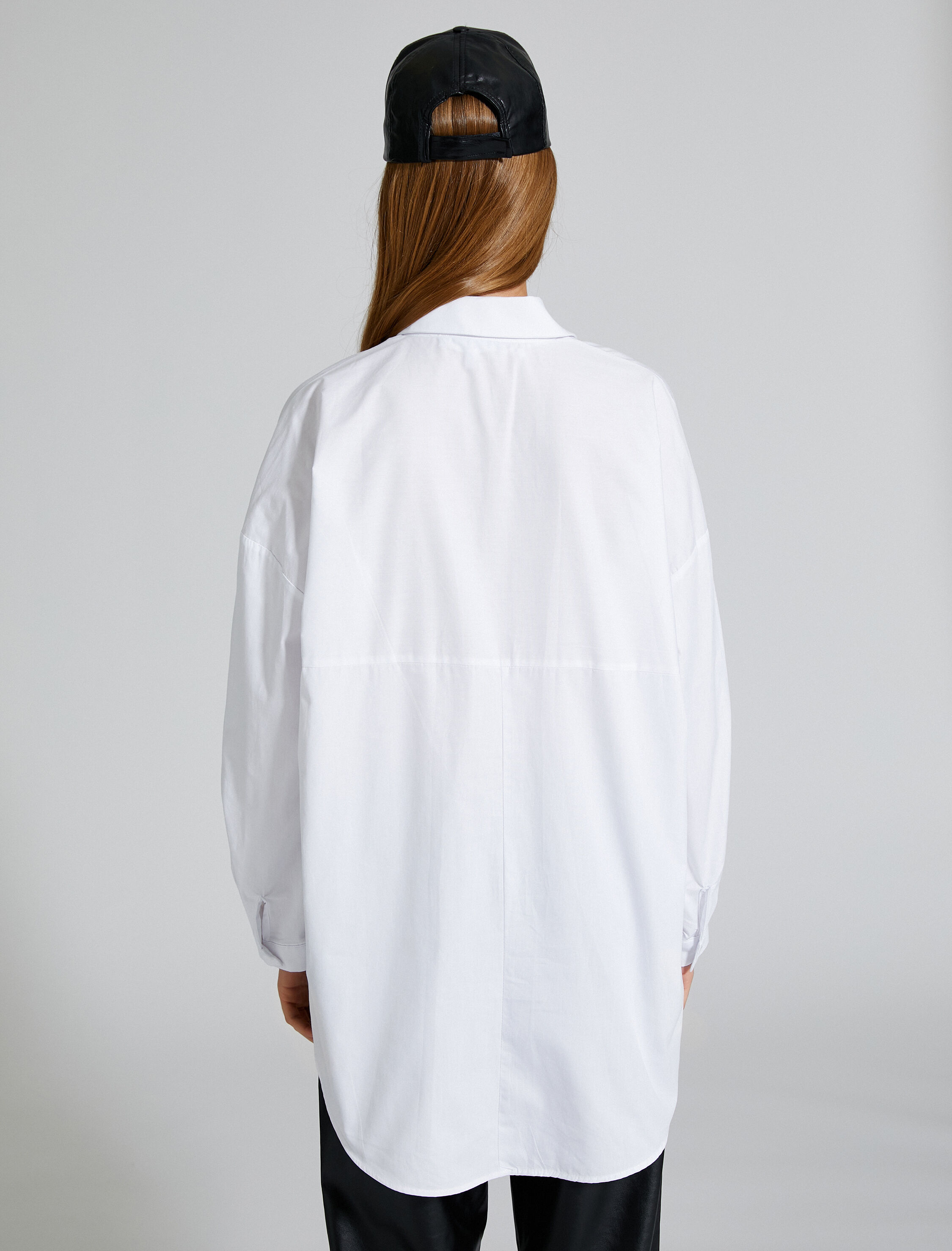   Oversize Gömlek Uzun Kollu Çift Cepli Düğmeli Pamuklu