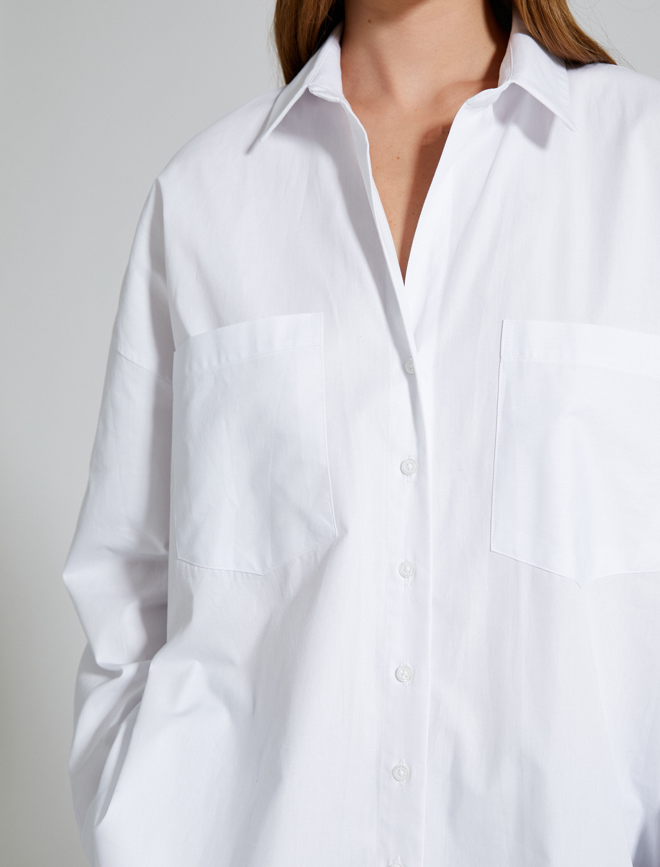   Oversize Gömlek Uzun Kollu Çift Cepli Düğmeli Pamuklu