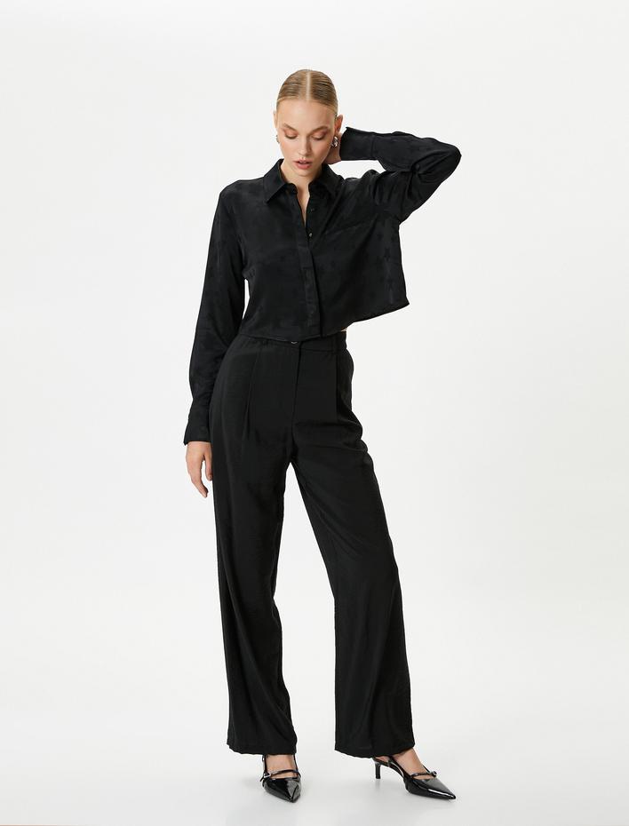  Saten Gömlek Yıldız Desenli Uzun Kollu