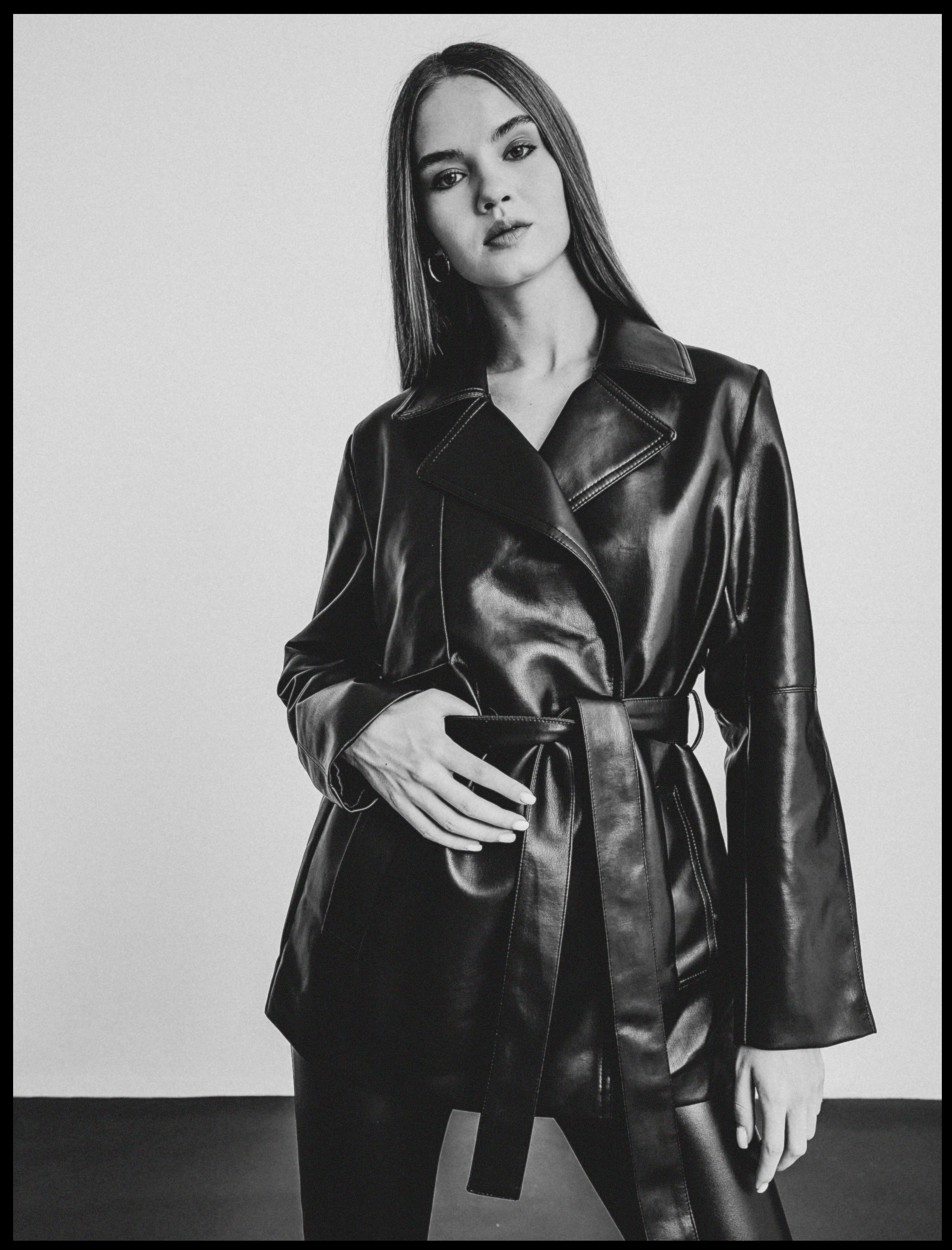   Suni Deri Trençkot Kuşaklı Cepli Kruvaze