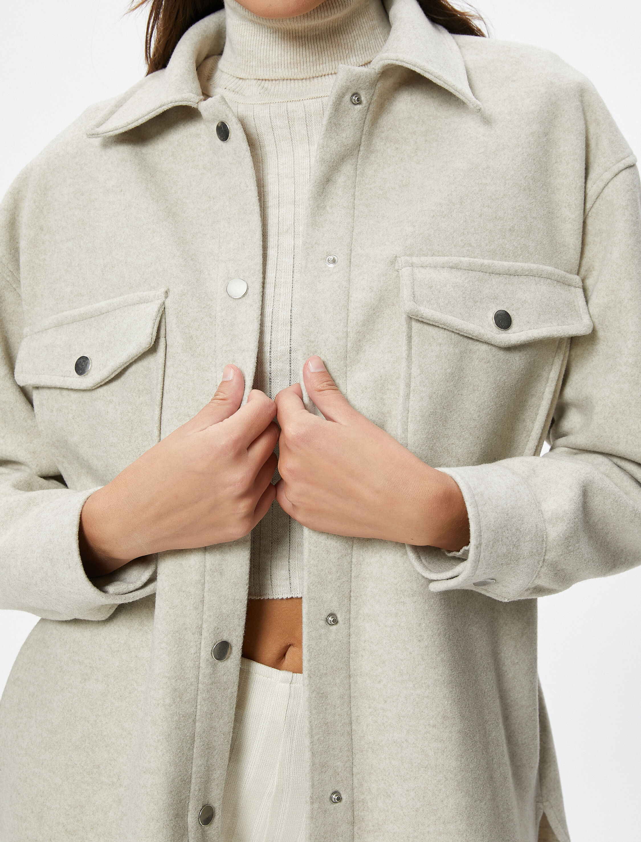   Oversize Gömlek Ceket Çıtçıt Düğmeli Kapaklı Cepli