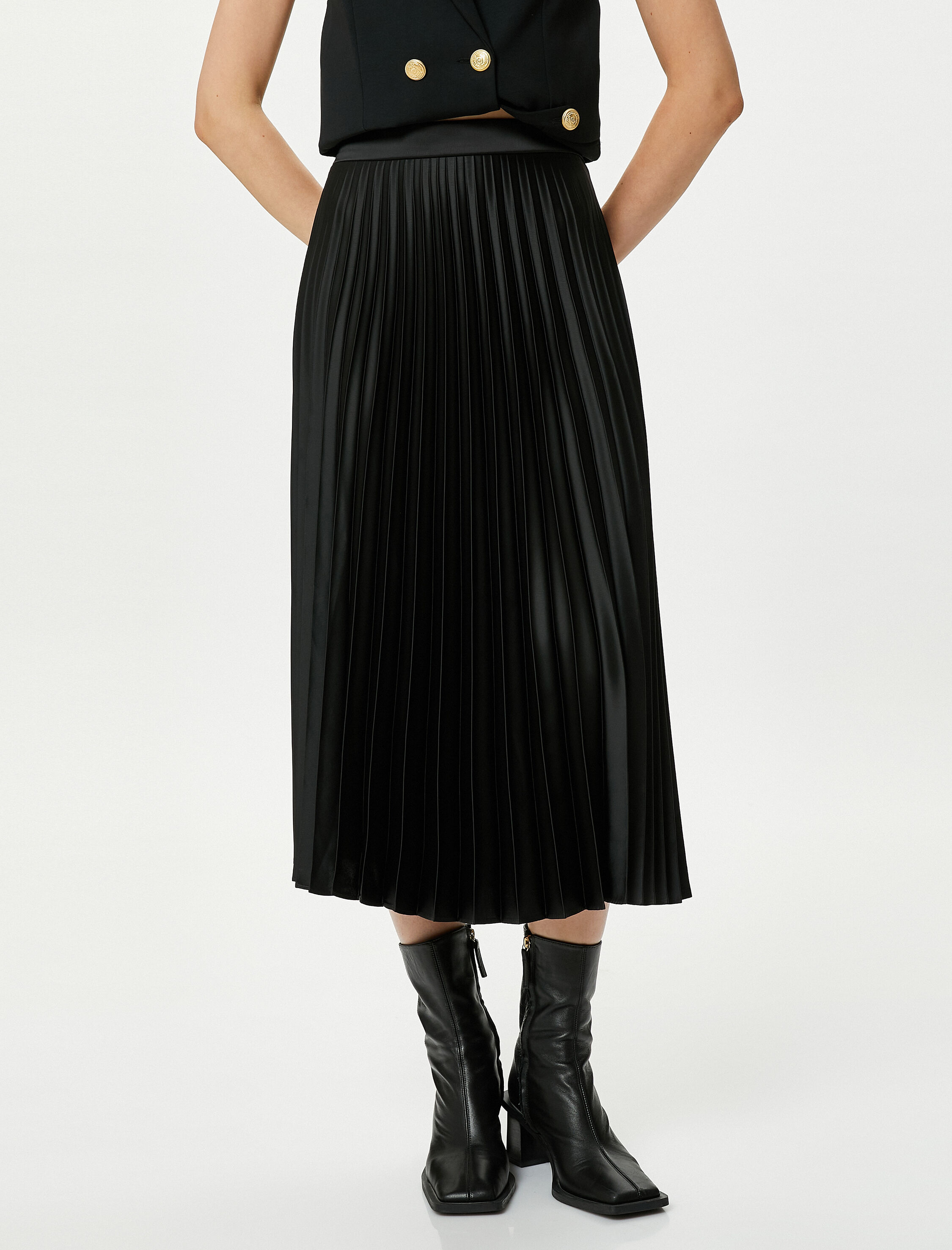   Midi Pileli Etek Normal Bel Fermuarlı