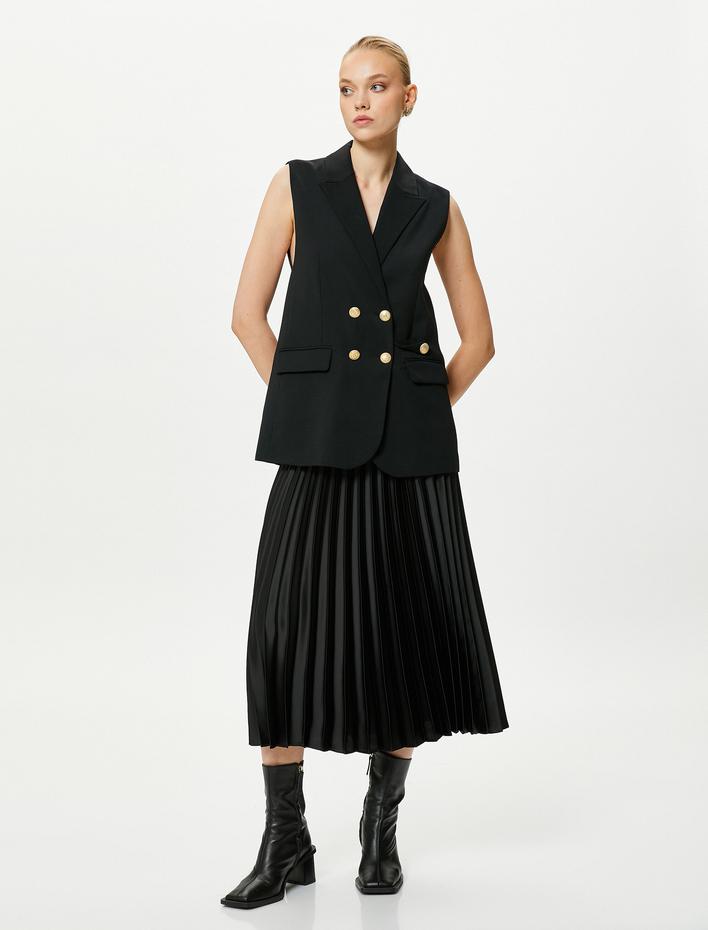  Midi Pileli Etek Normal Bel Fermuarlı