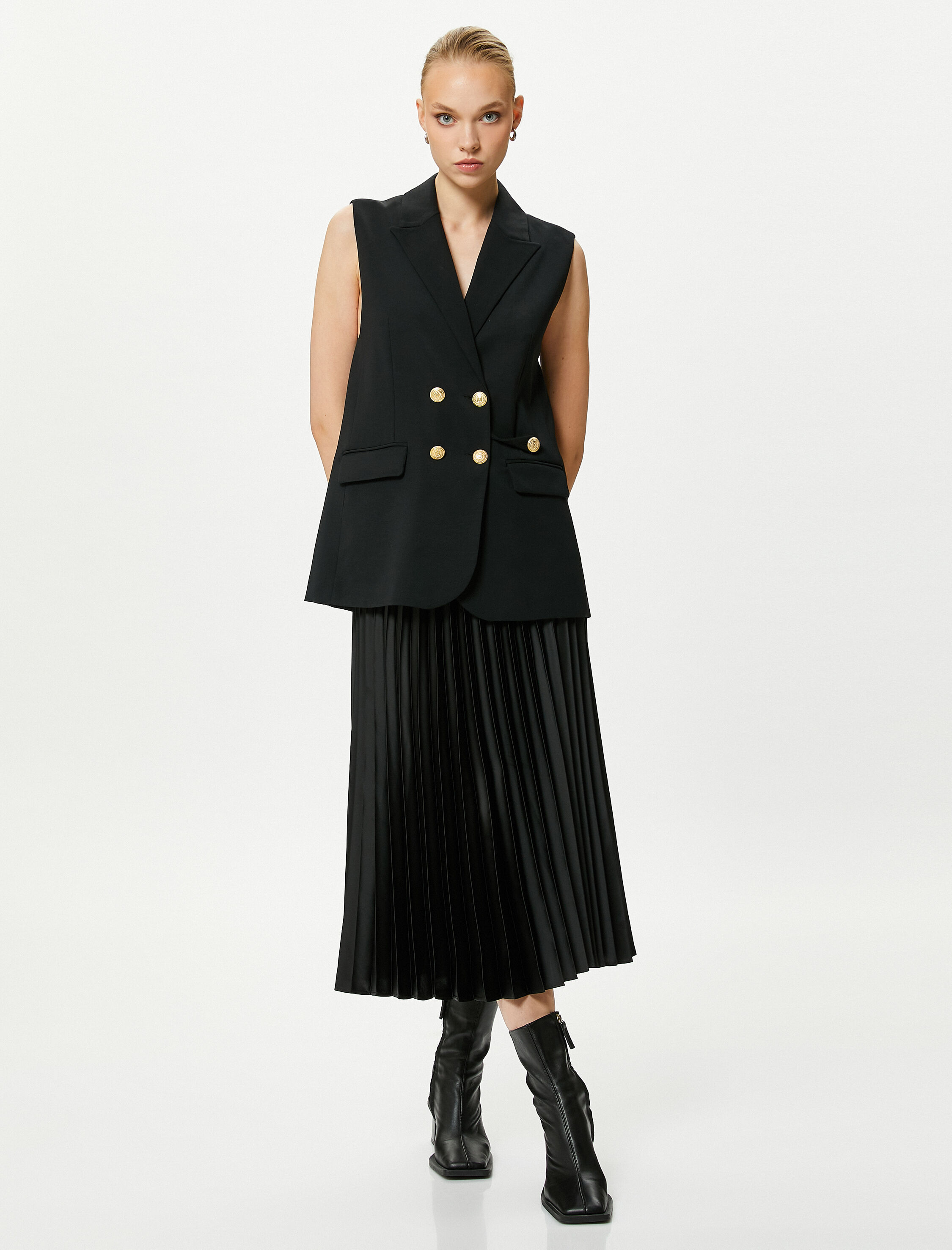   Midi Pileli Etek Normal Bel Fermuarlı