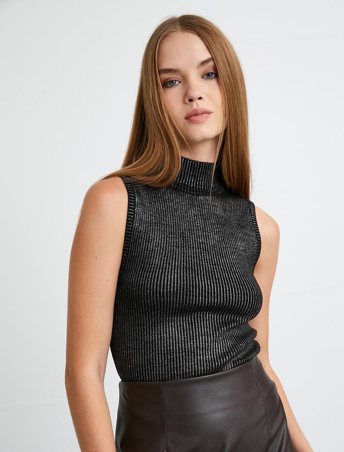  Triko Atlet Fitilli Yarım Balıkçı Yaka Simli Slim Fit