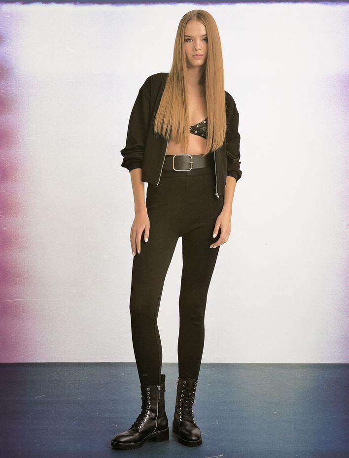  Fitilli Tayt Pantolon Normal Bel Dar Paça