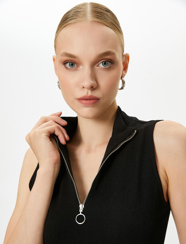  Yarım Fermuarlı Atlet Hafif Dik Yaka Slim Fit