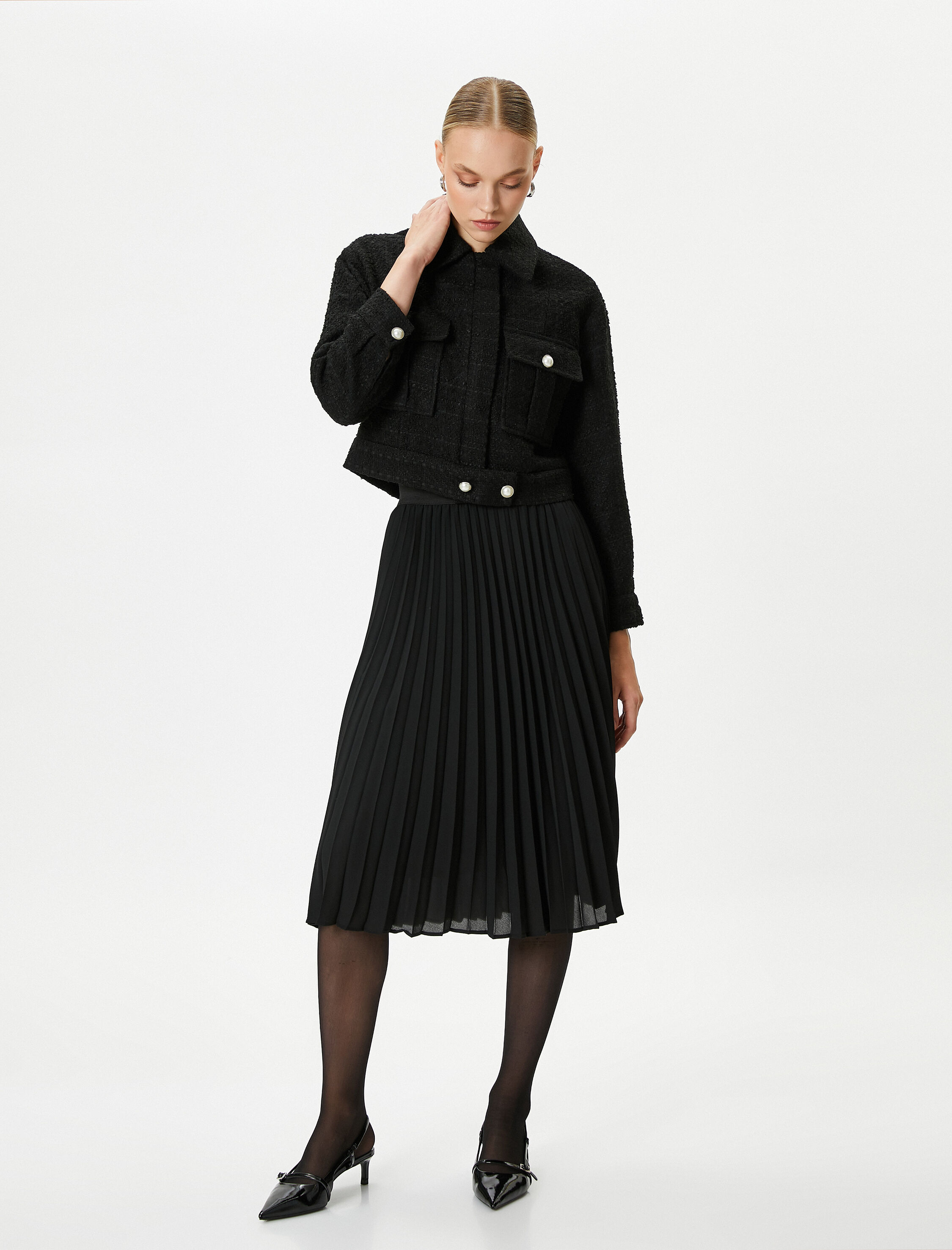   Midi Pileli Etek Normal Bel Kloş