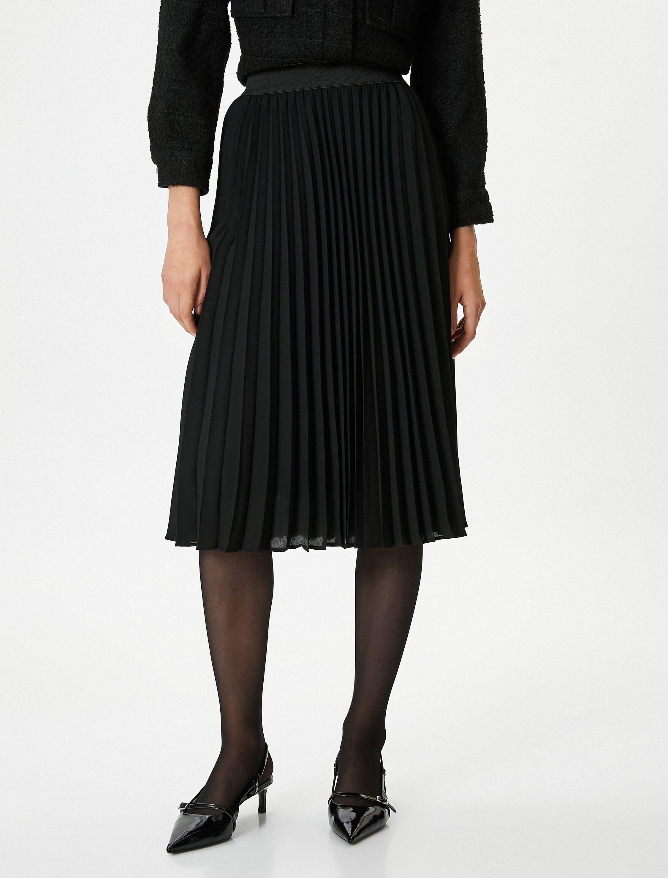   Midi Pileli Etek Normal Bel Kloş