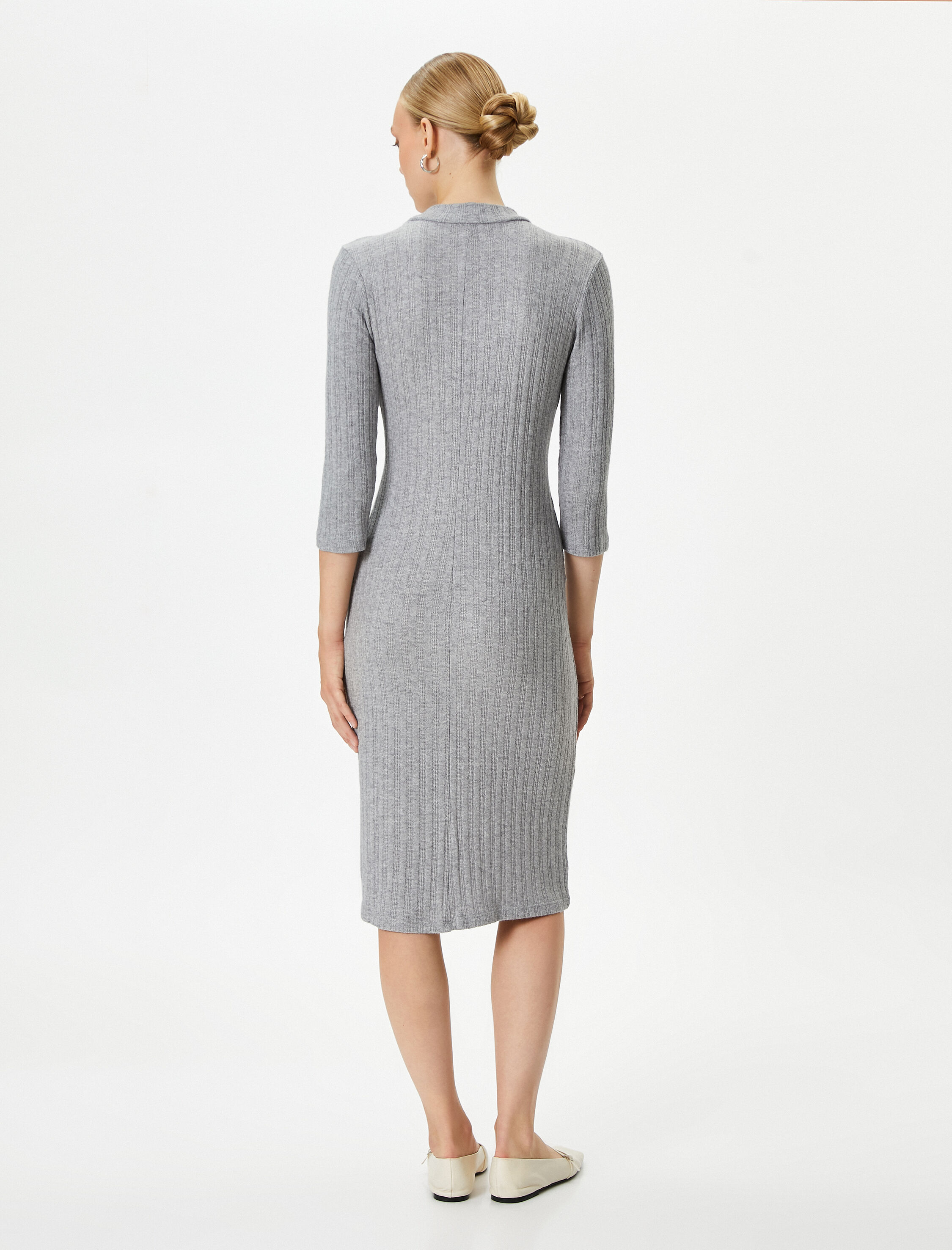   Midi Triko Elbise Yarım Kollu Bisiklet Yaka Slim Fit