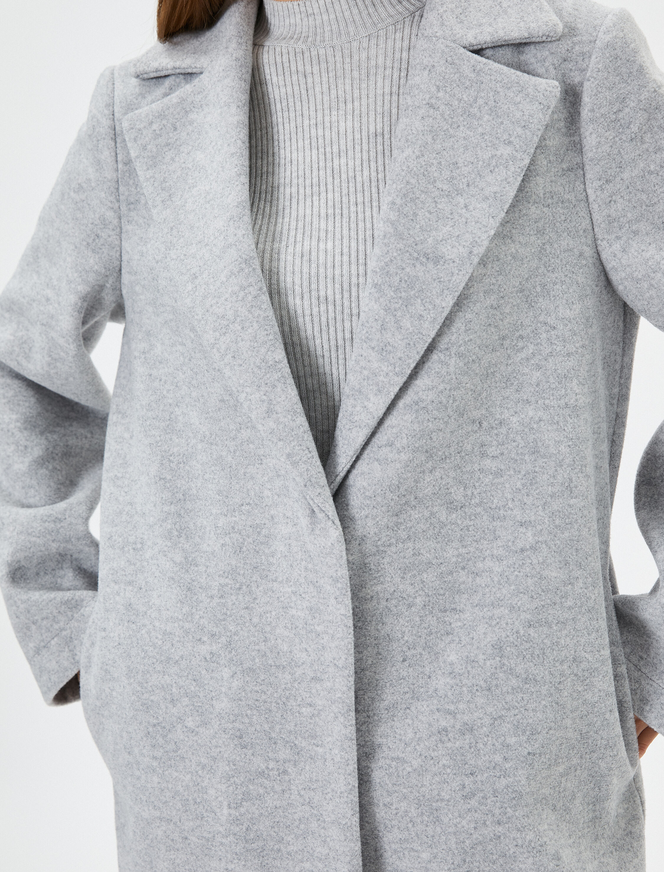   Oversize Kaşe Kaban Cep Detaylı