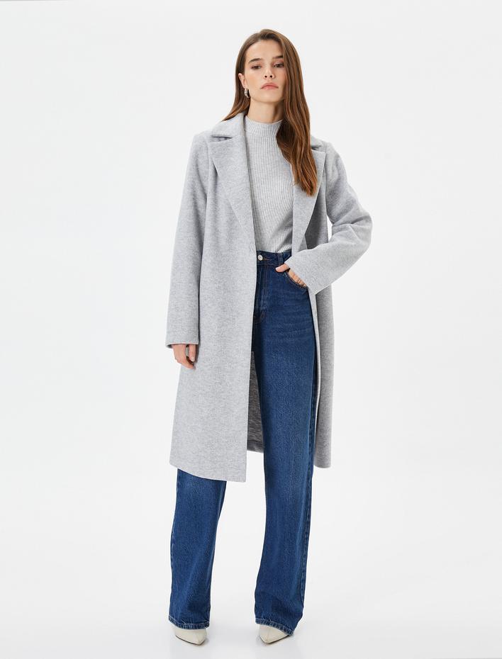  Oversize Kaşe Kaban Cep Detaylı