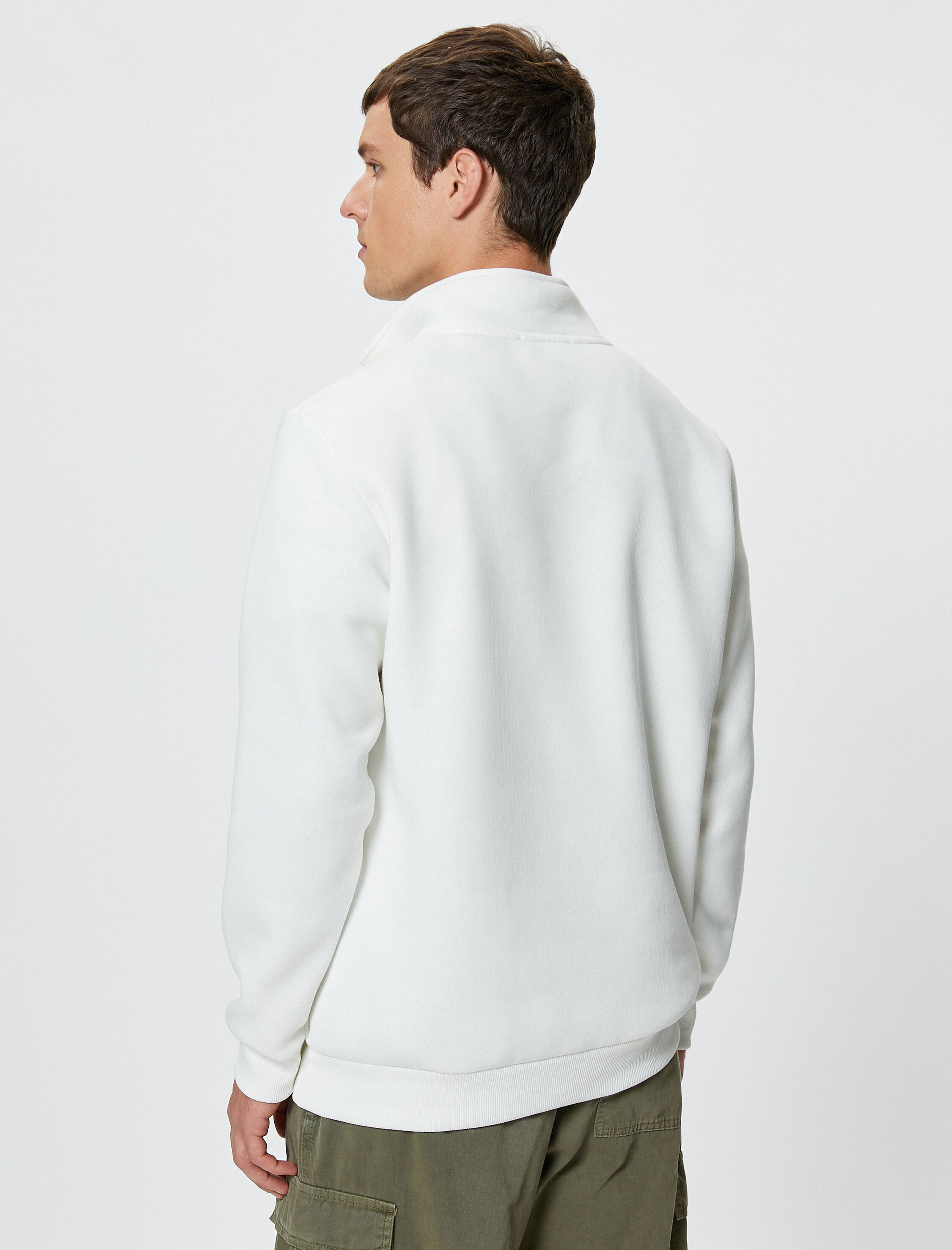   Yarım Fermuarlı Sweatshirt Basic Dik Yaka Ribanalı Uzun Kollu Şardonlu