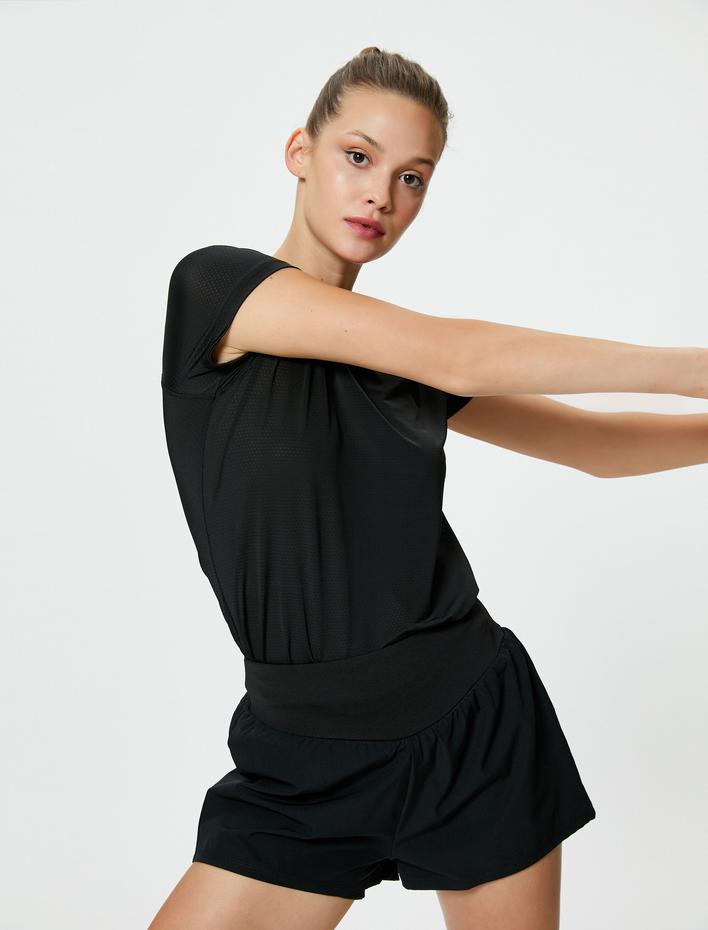  Basic Spor Tişört Bol Kalıp Kısa Kollu Bisiklet Yaka