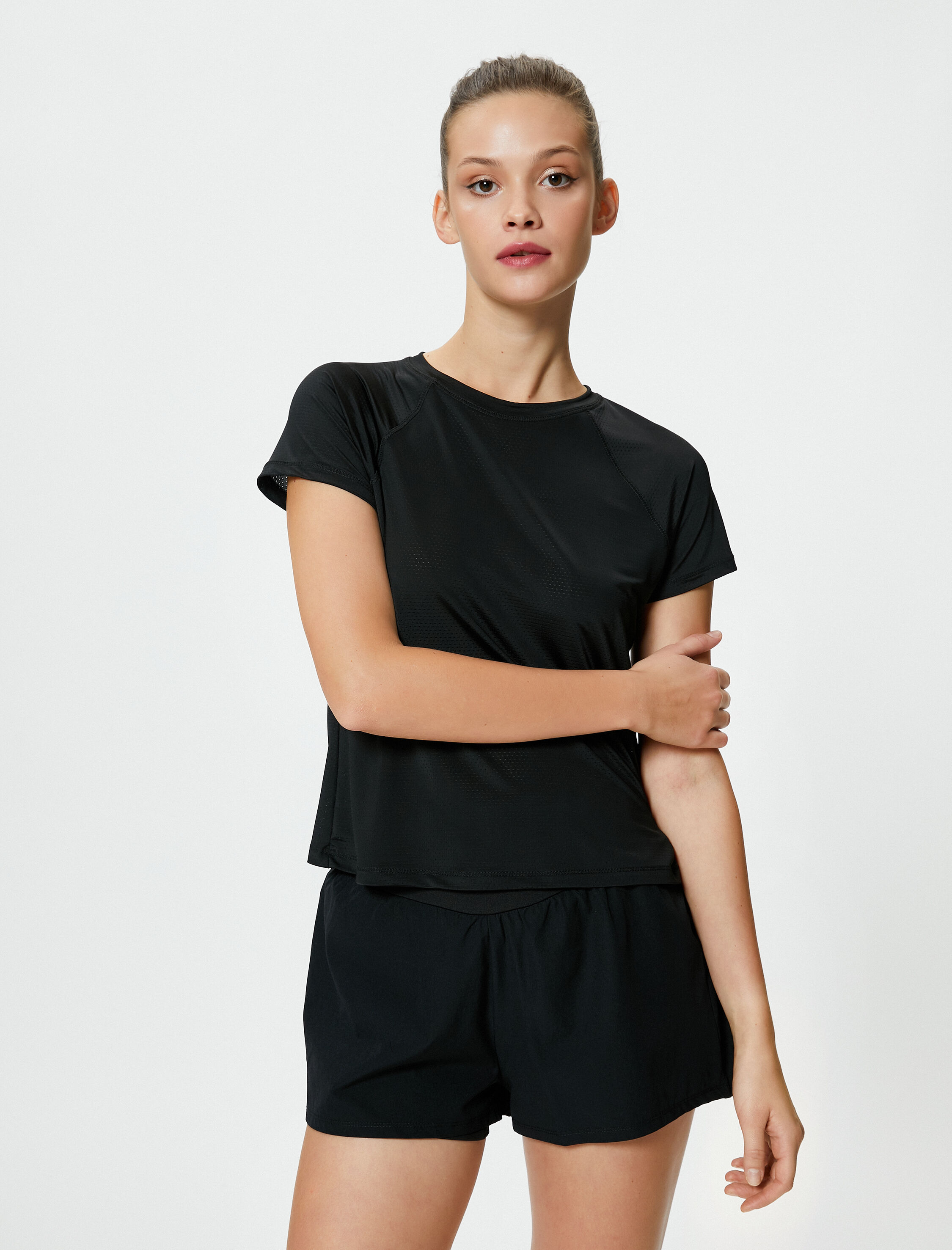   Basic Spor Tişört Bol Kalıp Kısa Kollu Bisiklet Yaka