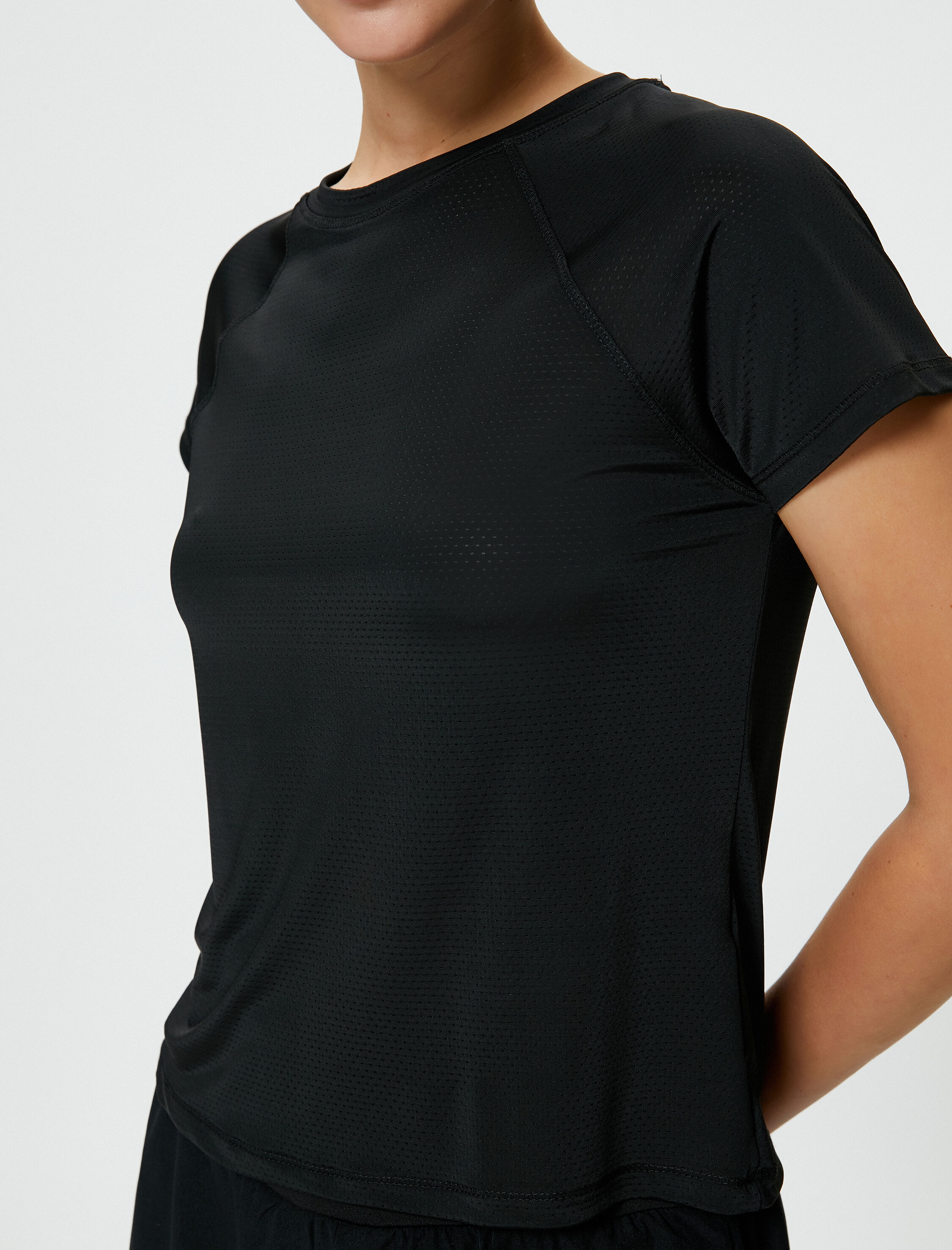   Basic Spor Tişört Bol Kalıp Kısa Kollu Bisiklet Yaka