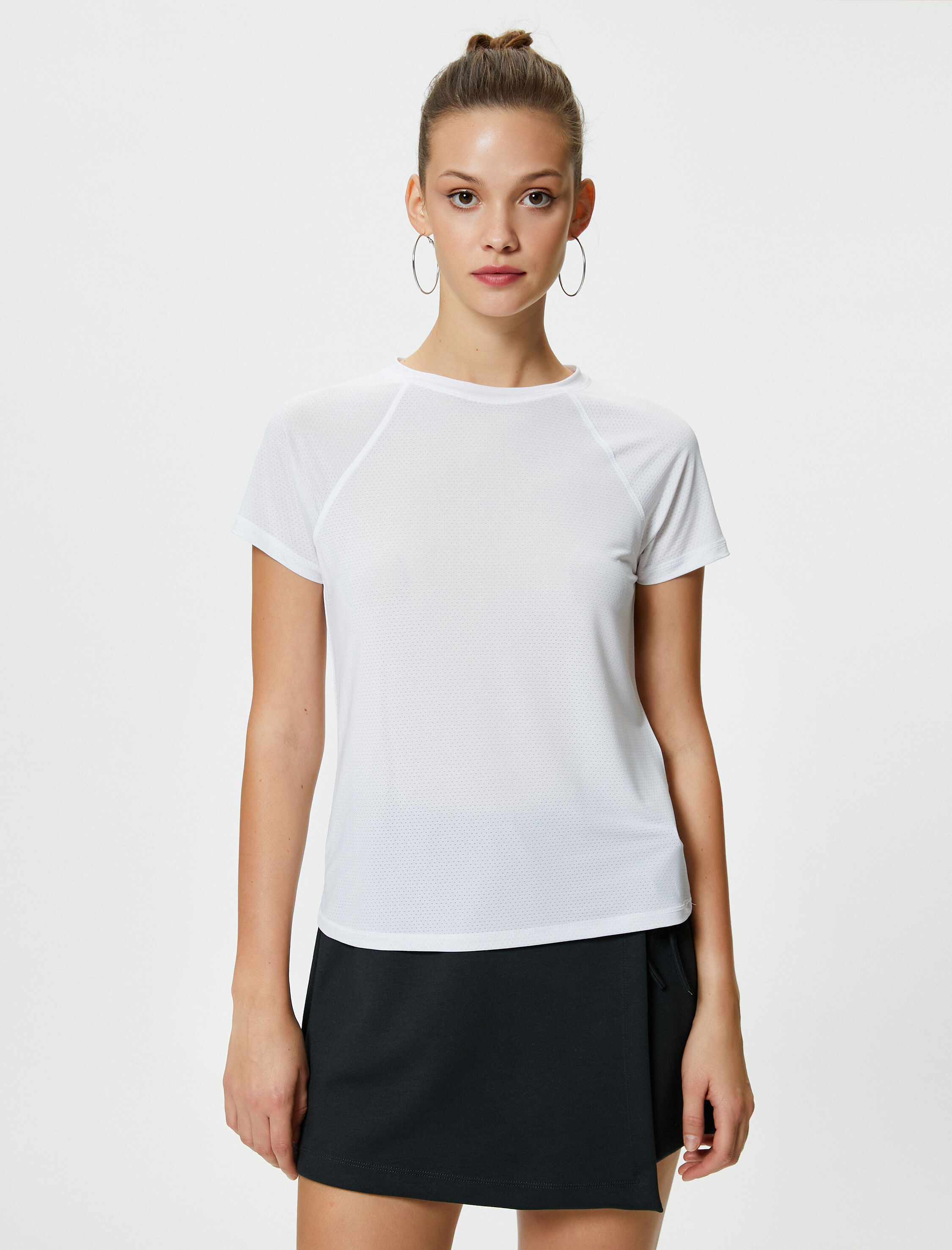   Basic Spor Tişört Bol Kalıp Kısa Kollu Bisiklet Yaka