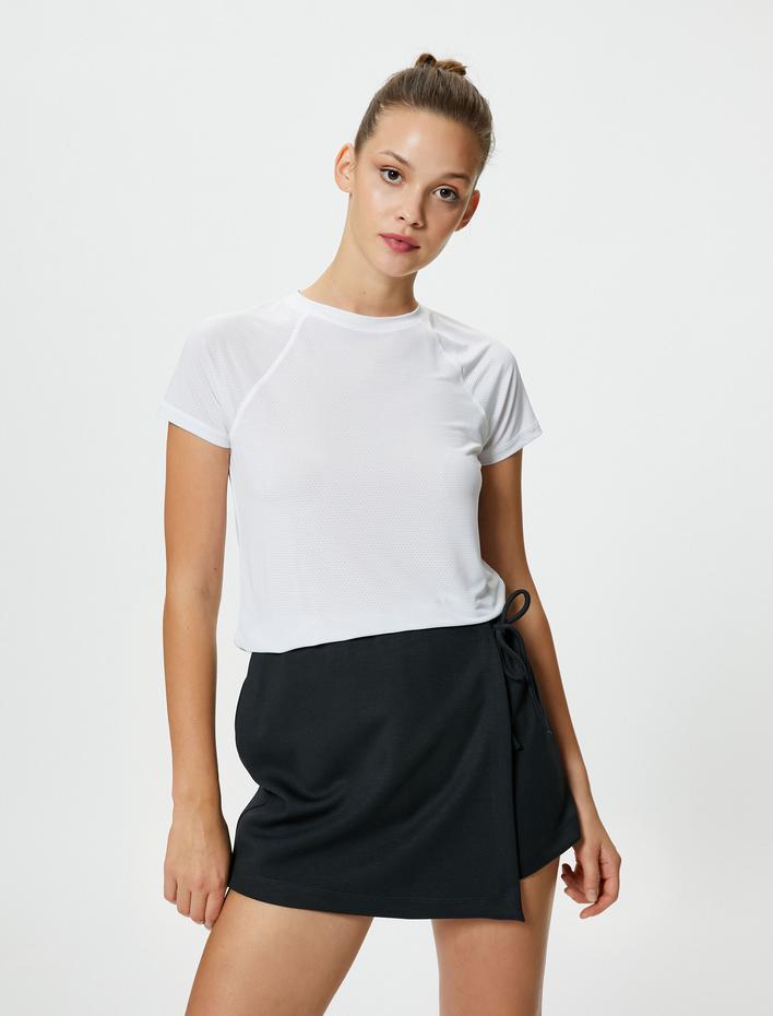  Basic Spor Tişört Bol Kalıp Kısa Kollu Bisiklet Yaka