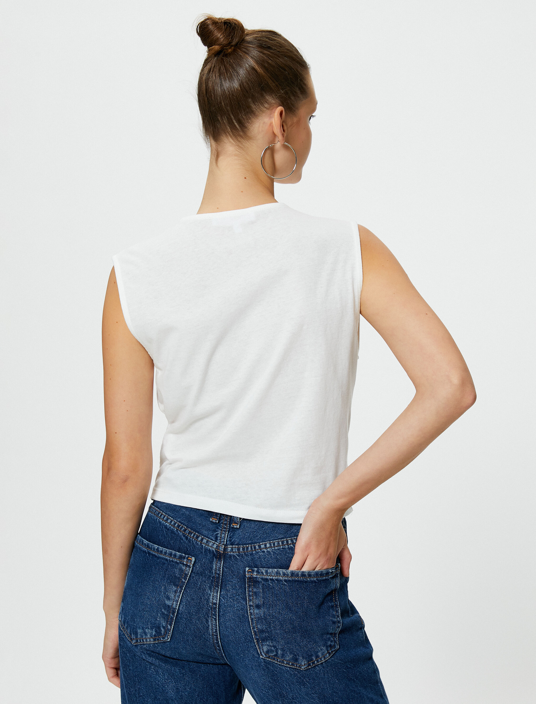   Kolsuz Tişört Drape Detaylı Yuvarlak Yaka Pamuklu