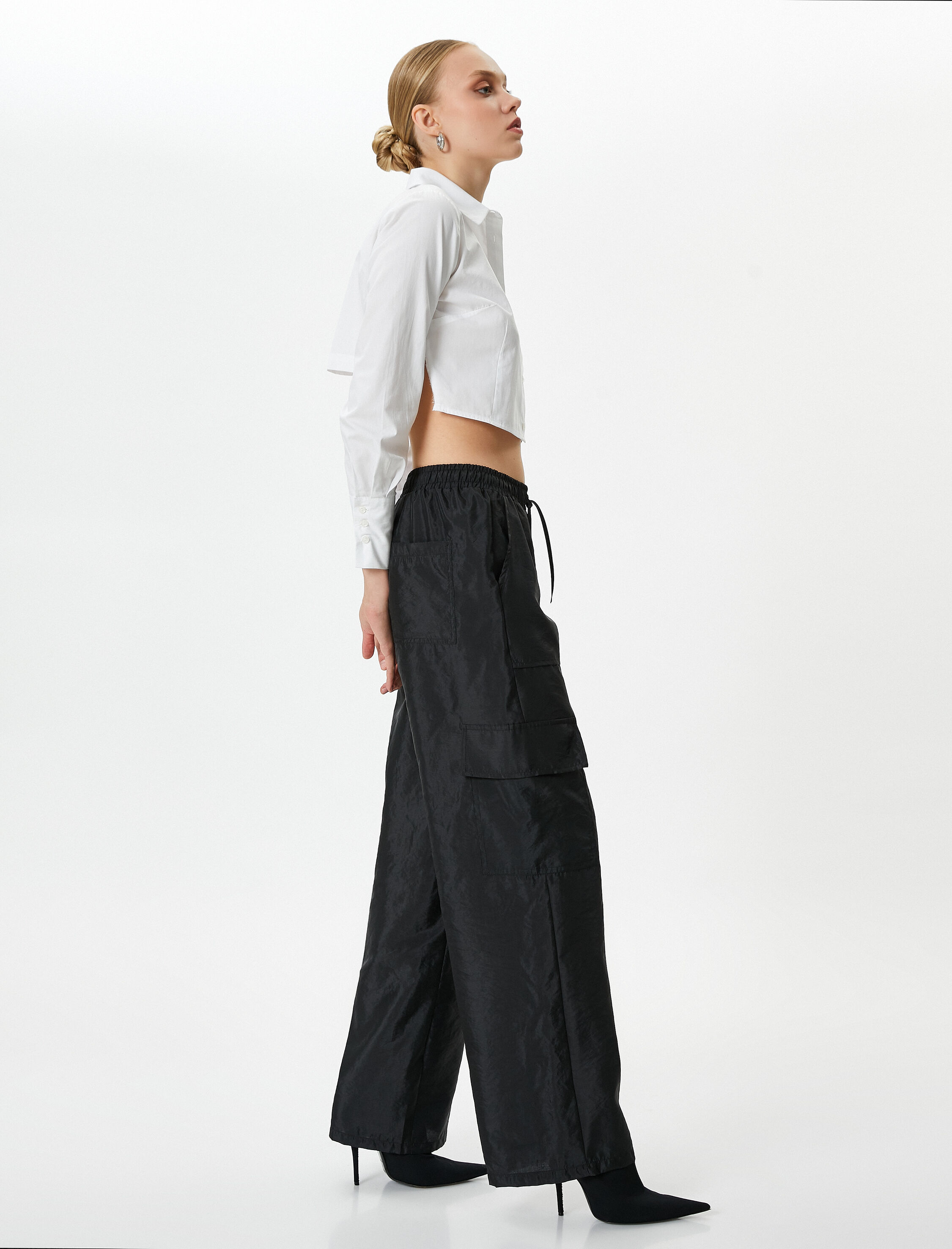   Paraşüt Pantolon Düz Paça Kargo Cepli Beli Bağcıklı