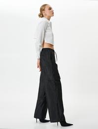 Paraşüt Pantolon Düz Paça Kargo Cepli Beli Bağcıklı