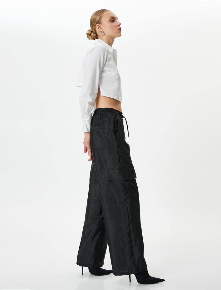  Paraşüt Pantolon Düz Paça Kargo Cepli Beli Bağcıklı