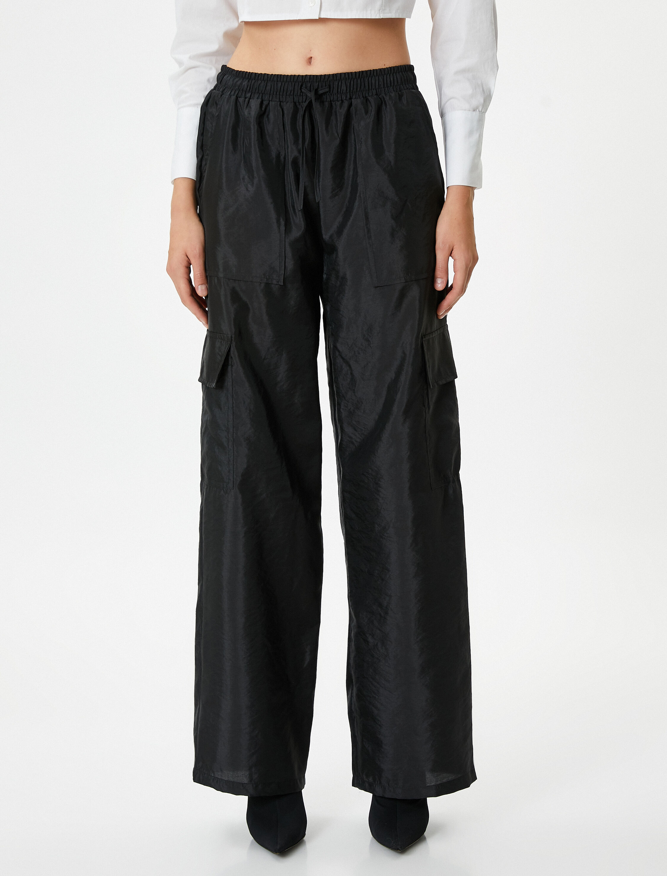   Paraşüt Pantolon Düz Paça Kargo Cepli Beli Bağcıklı