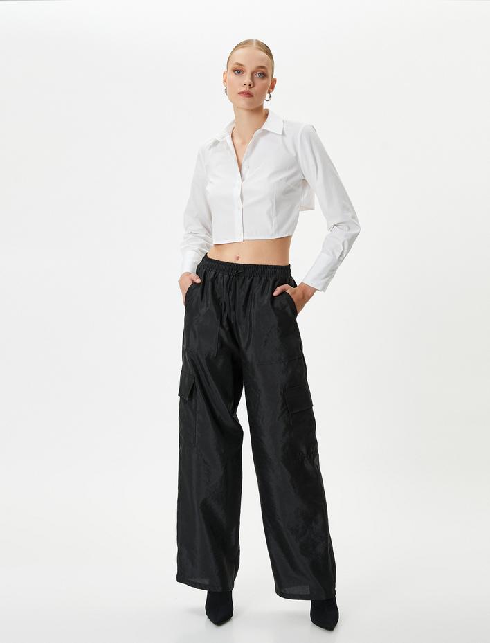  Paraşüt Pantolon Düz Paça Kargo Cepli Beli Bağcıklı