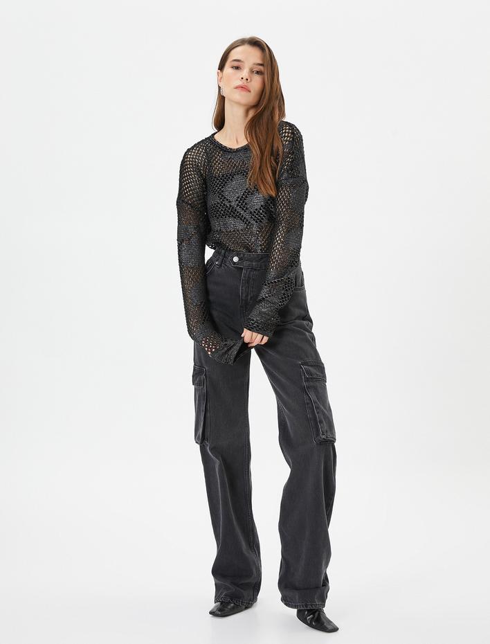  Ajurlu Triko Kazak Bisiklet Yaka Simli