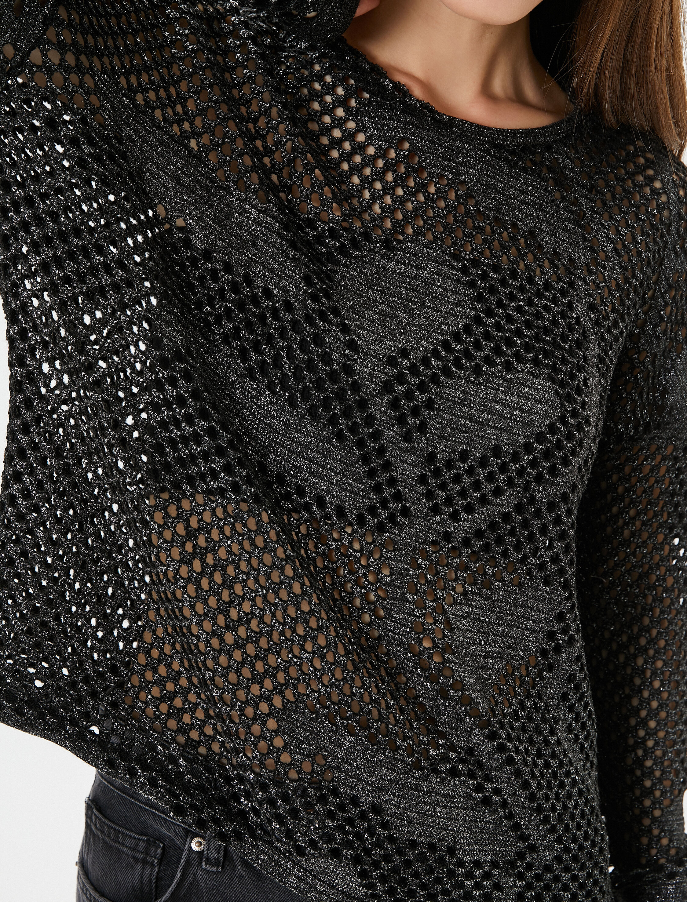   Ajurlu Triko Kazak Bisiklet Yaka Simli