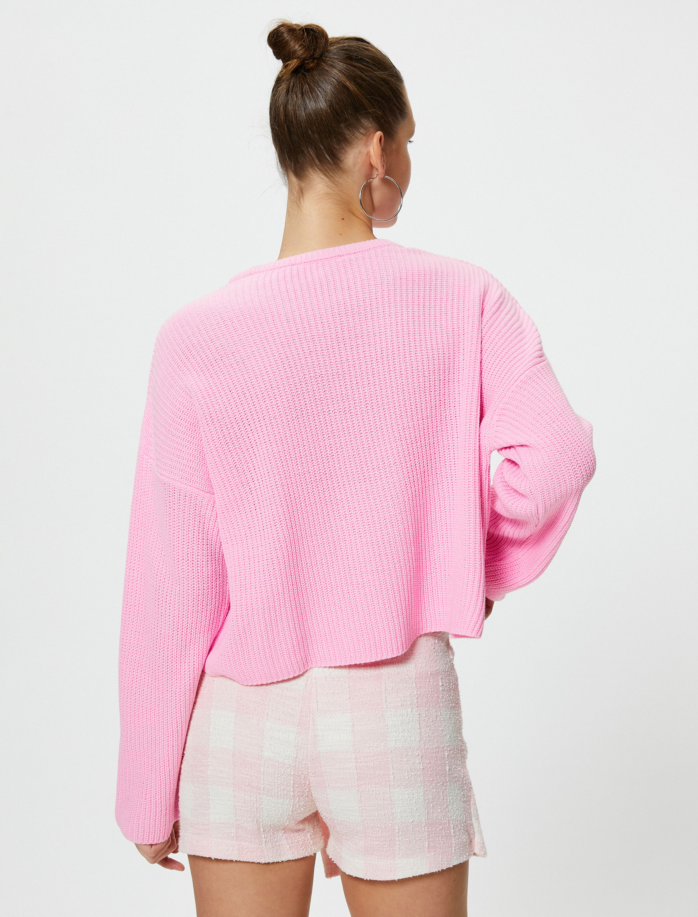   Basic Triko Kazak Uzun Kollu Yuvarlak Yaka