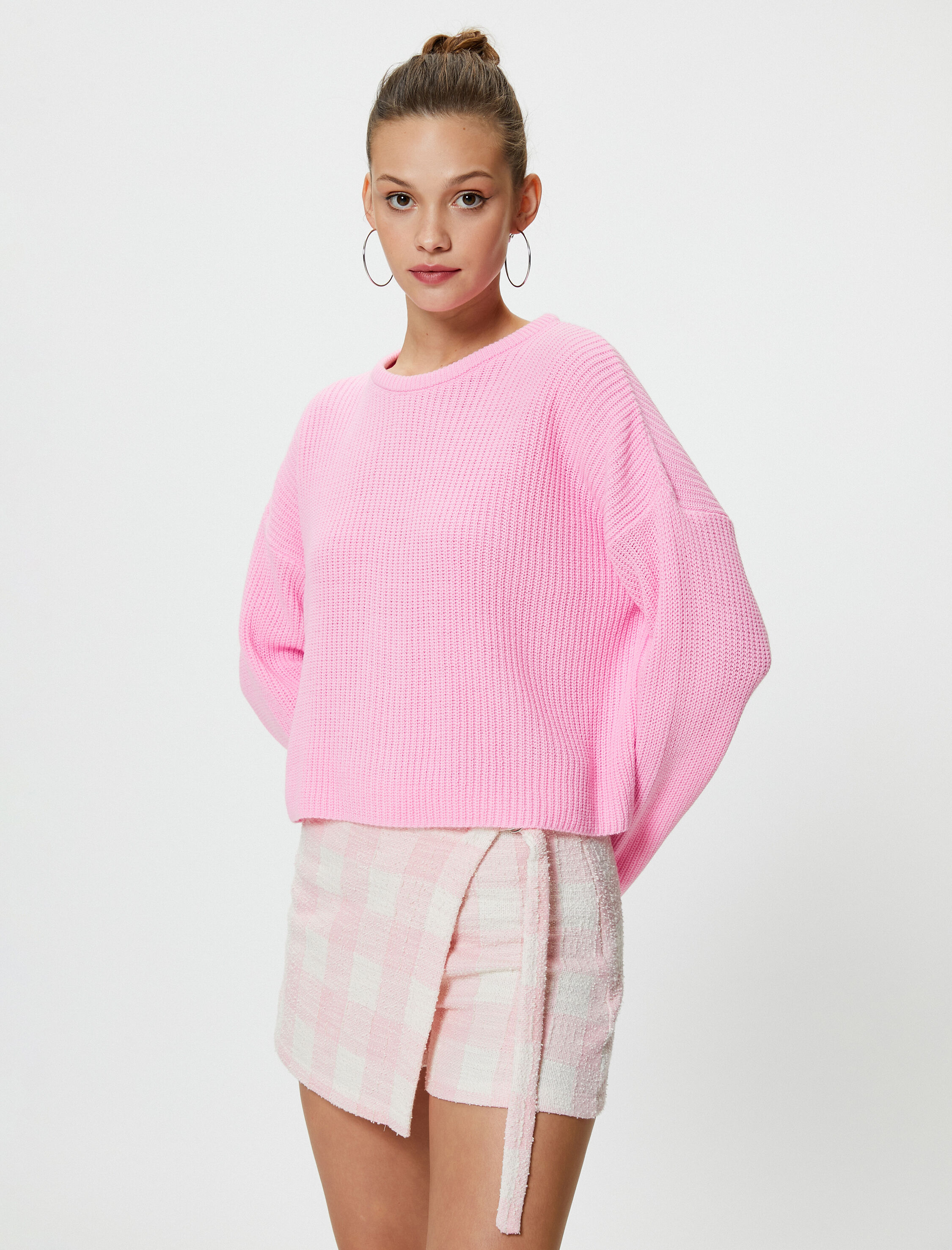   Basic Triko Kazak Uzun Kollu Yuvarlak Yaka