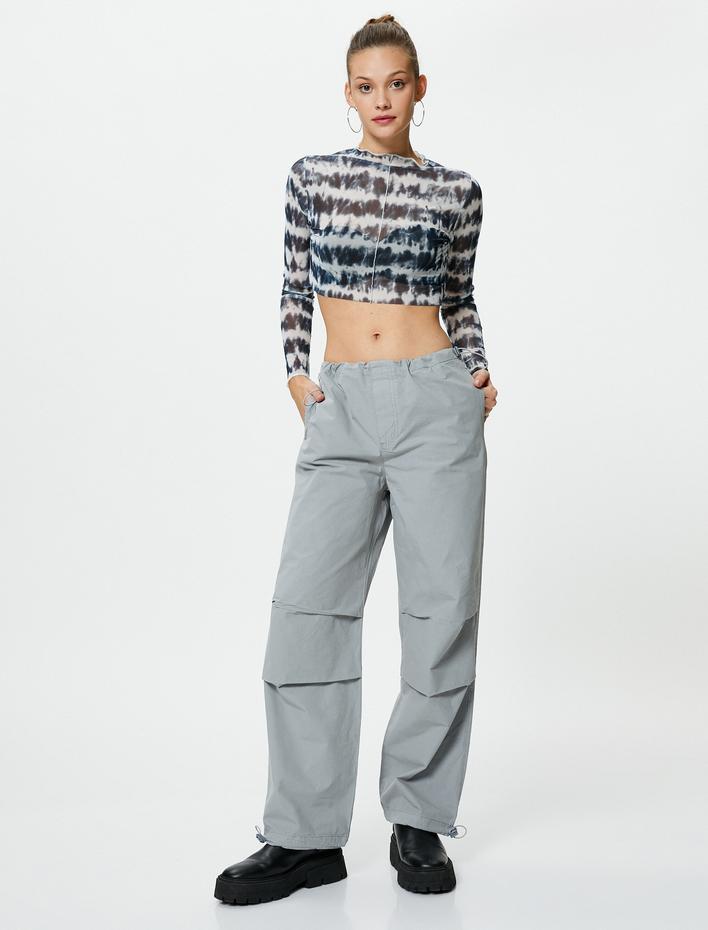  Oversize Paraşüt Pantolon Kat Detaylı Cepli Pamuklu