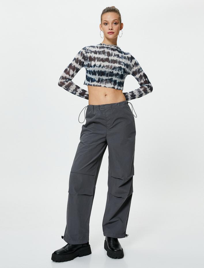  Oversize Paraşüt Pantolon Kat Detaylı Cepli Pamuklu