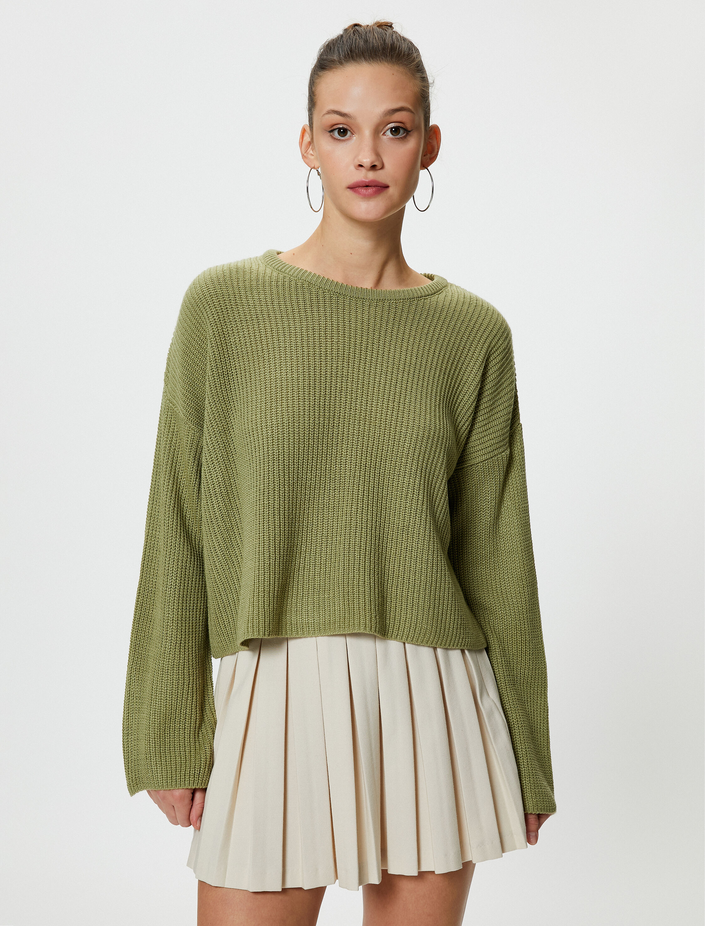   Basic Triko Kazak Uzun Kollu Yuvarlak Yaka