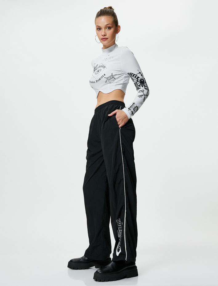  Paraşüt Pantolon Yanları Çizgi Detaylı Cepli Rahat Kalıp