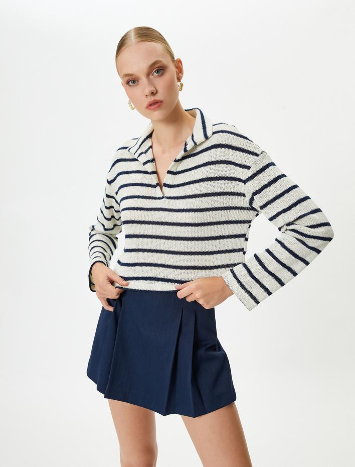  Polo Yaka Tişört Uzun Kollu Düşük Omuzlu