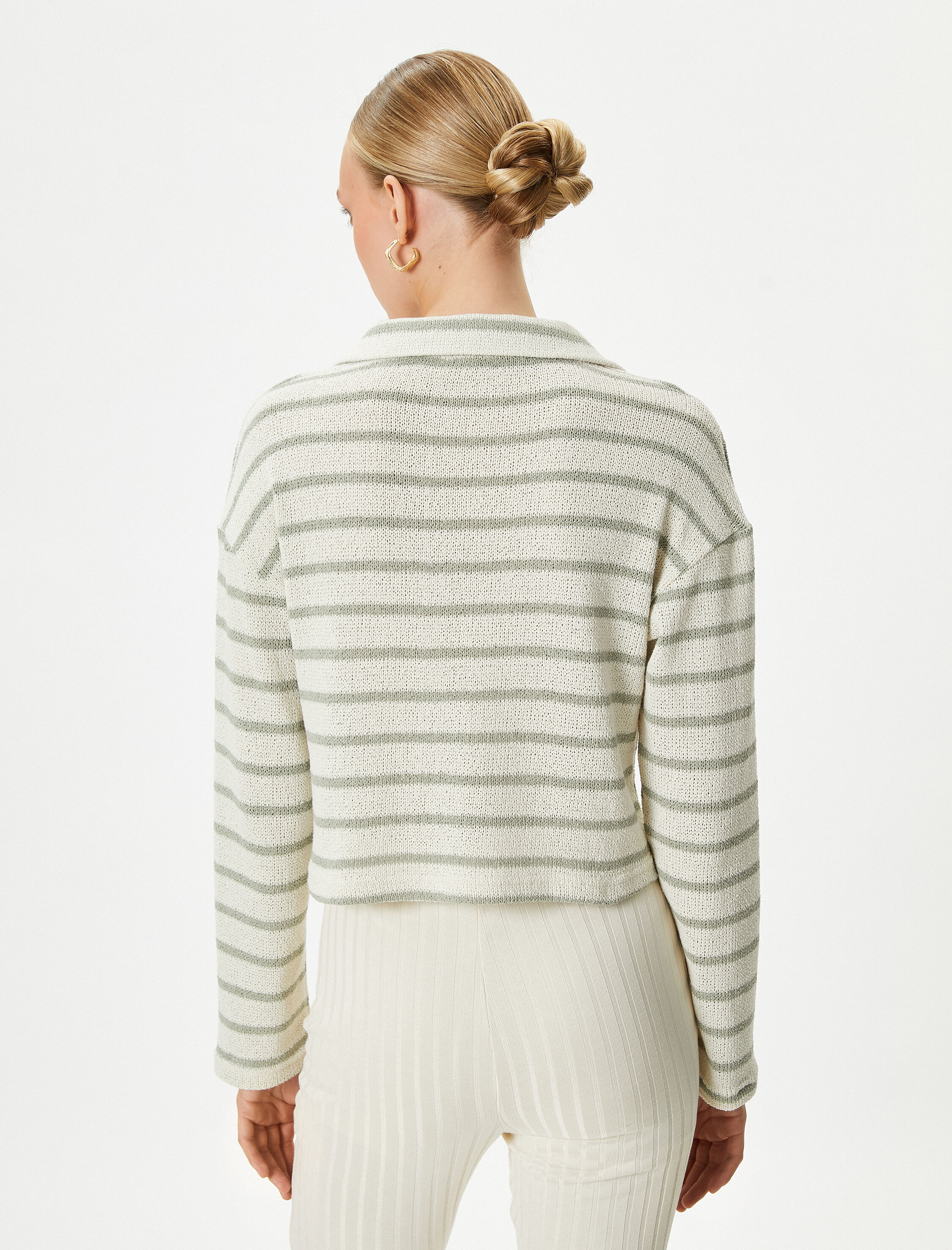   Polo Yaka Tişört Uzun Kollu Düşük Omuzlu