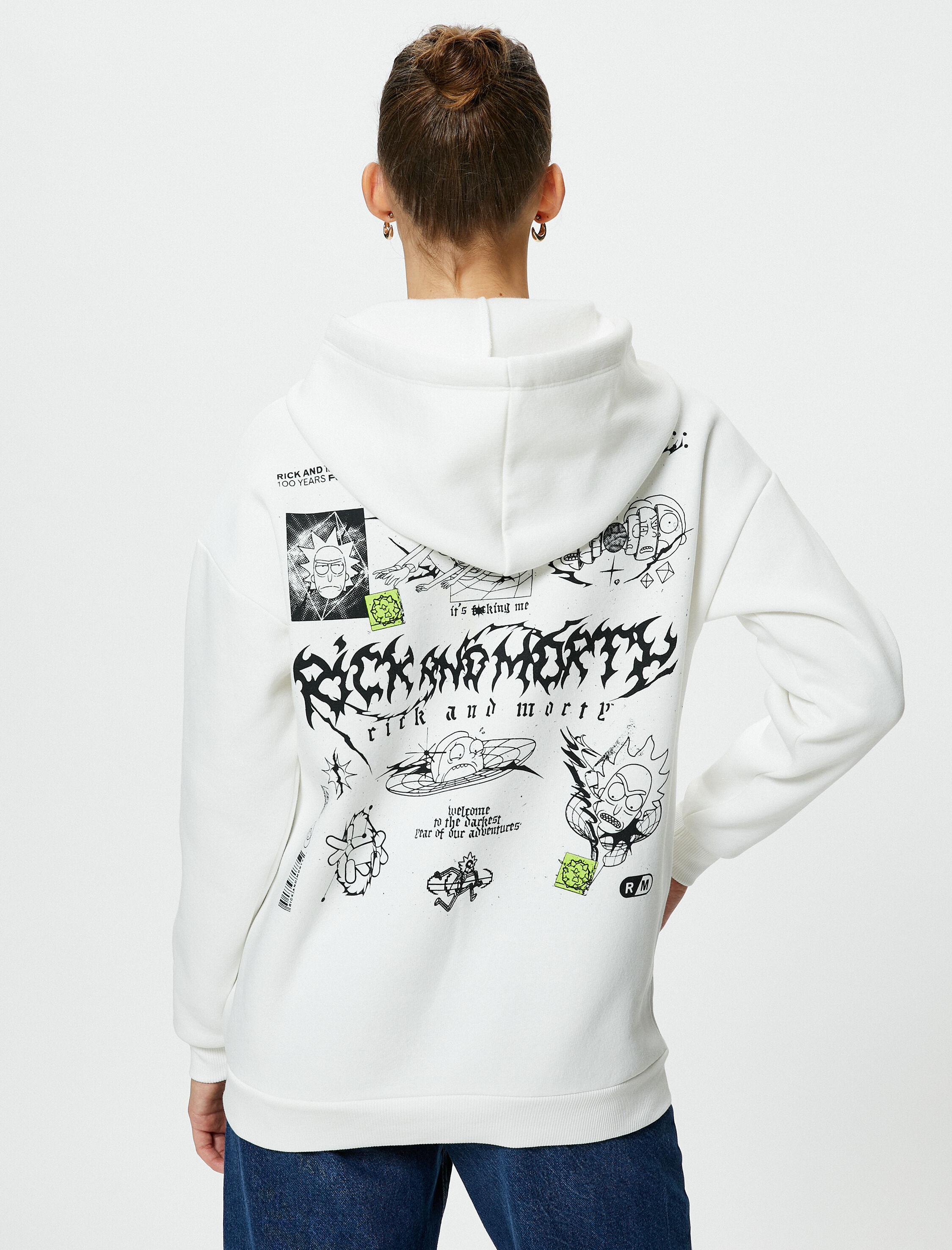   Şardonlu Rick and Morty Sweatshirt Lisanslı Kapüşonlu Arkası Baskılı Pamuklu Rahat Kalıp