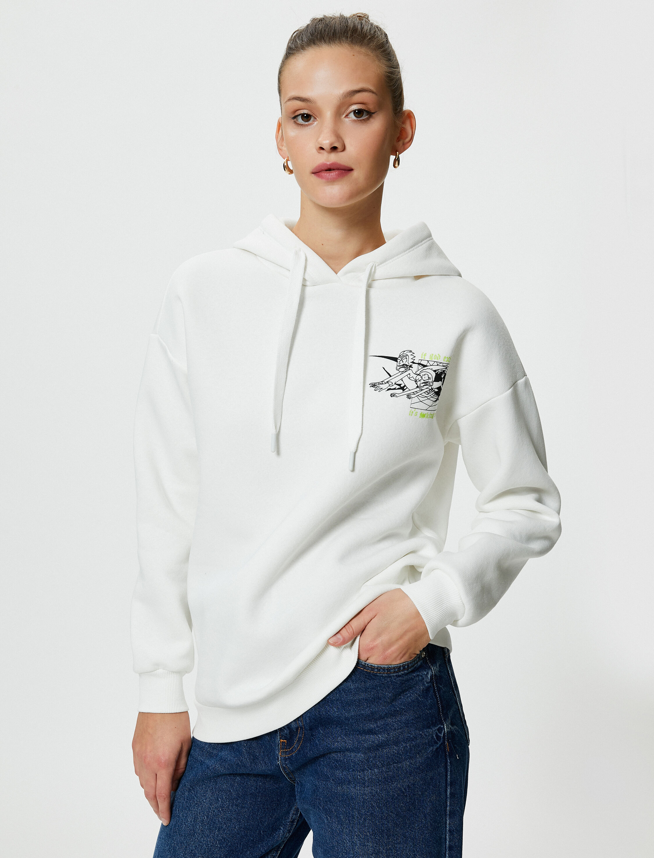   Şardonlu Rick and Morty Sweatshirt Lisanslı Kapüşonlu Arkası Baskılı Pamuklu Rahat Kalıp