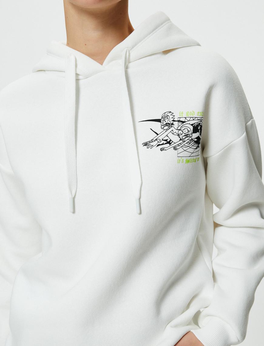   Rick and Morty Sweatshirt Lisanslı Kapüşonlu Arkası Baskılı Pamuklu Rahat Kalıp