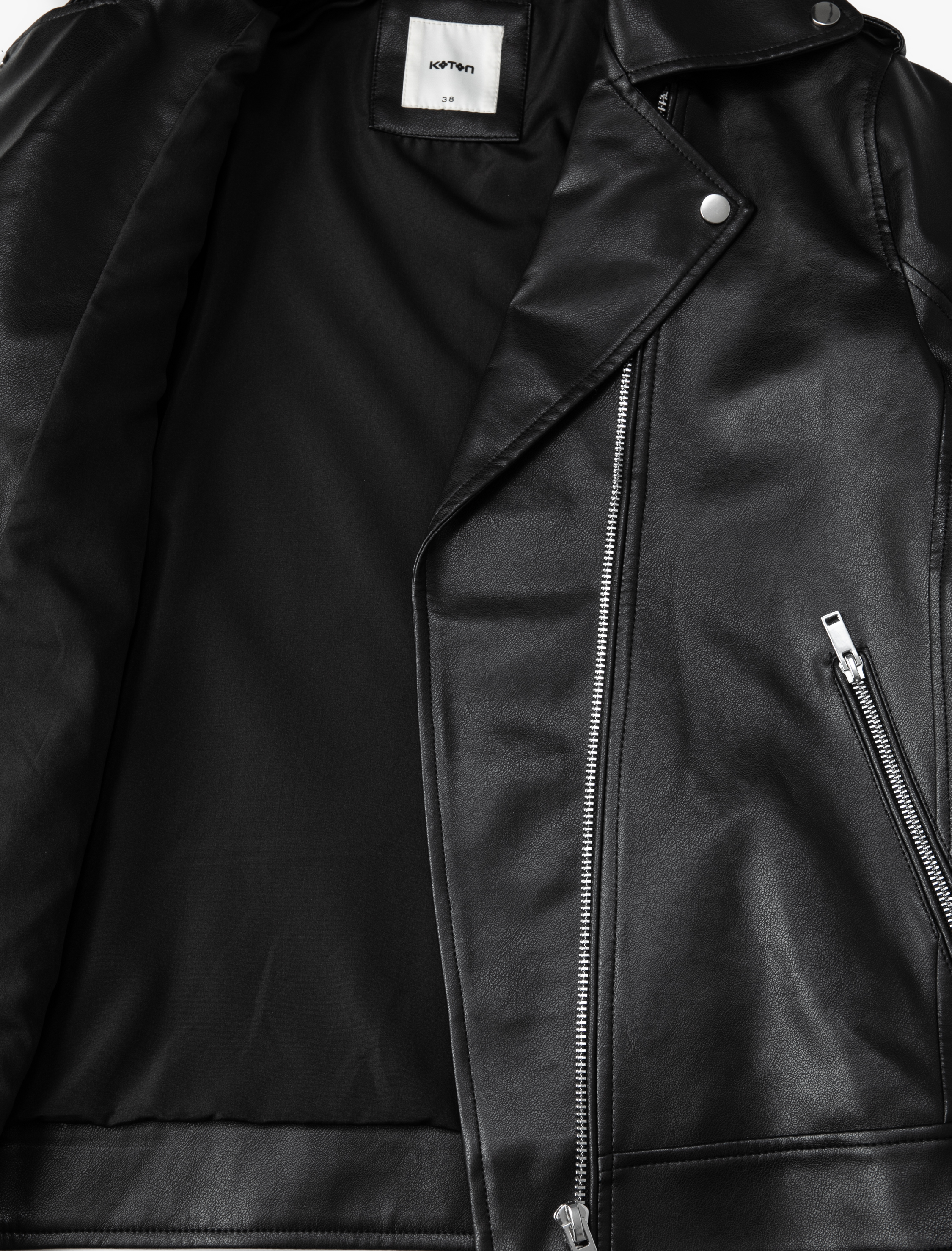   Oversize Biker Ceket Suni Deri Fermuarlı