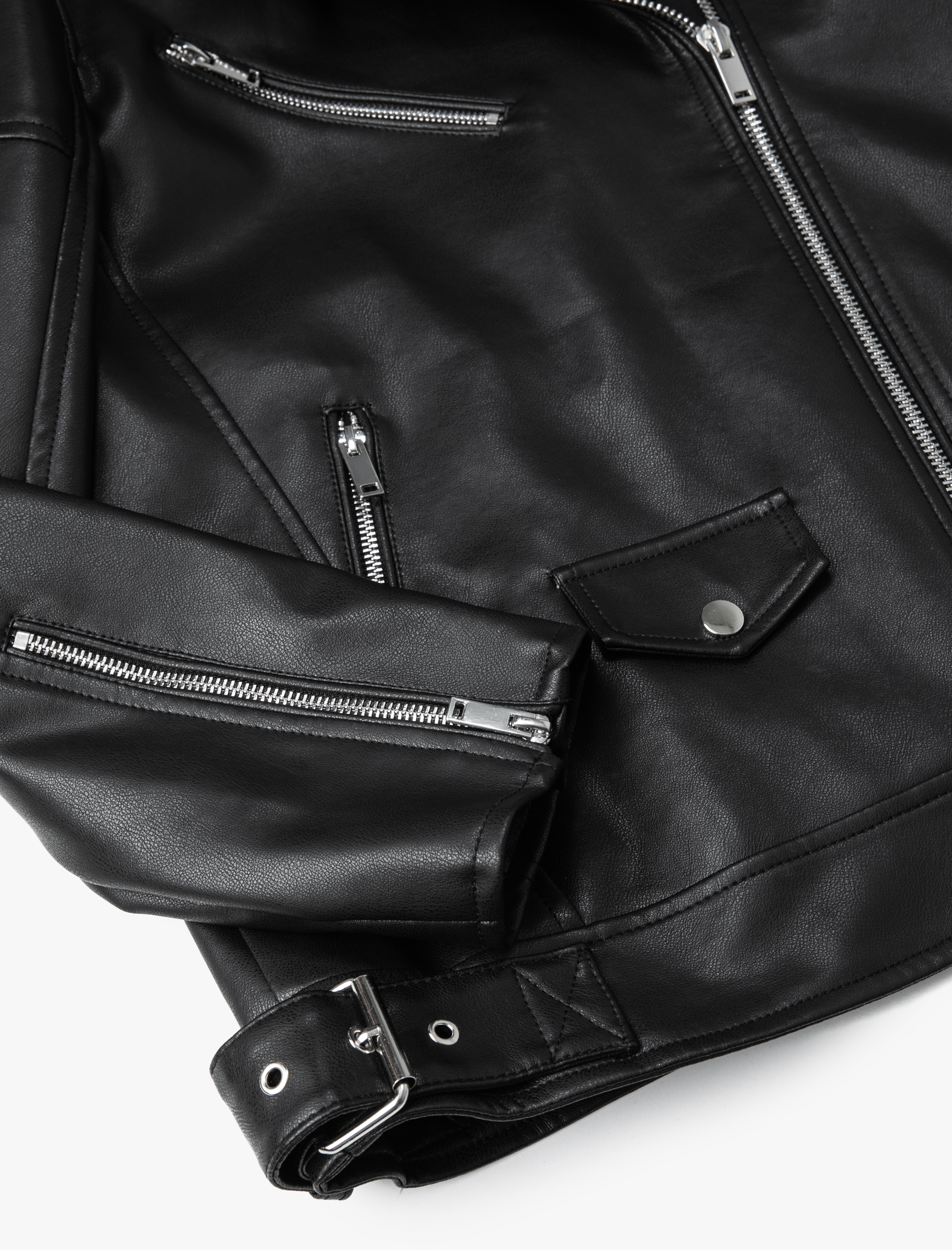   Oversize Biker Ceket Suni Deri Fermuarlı