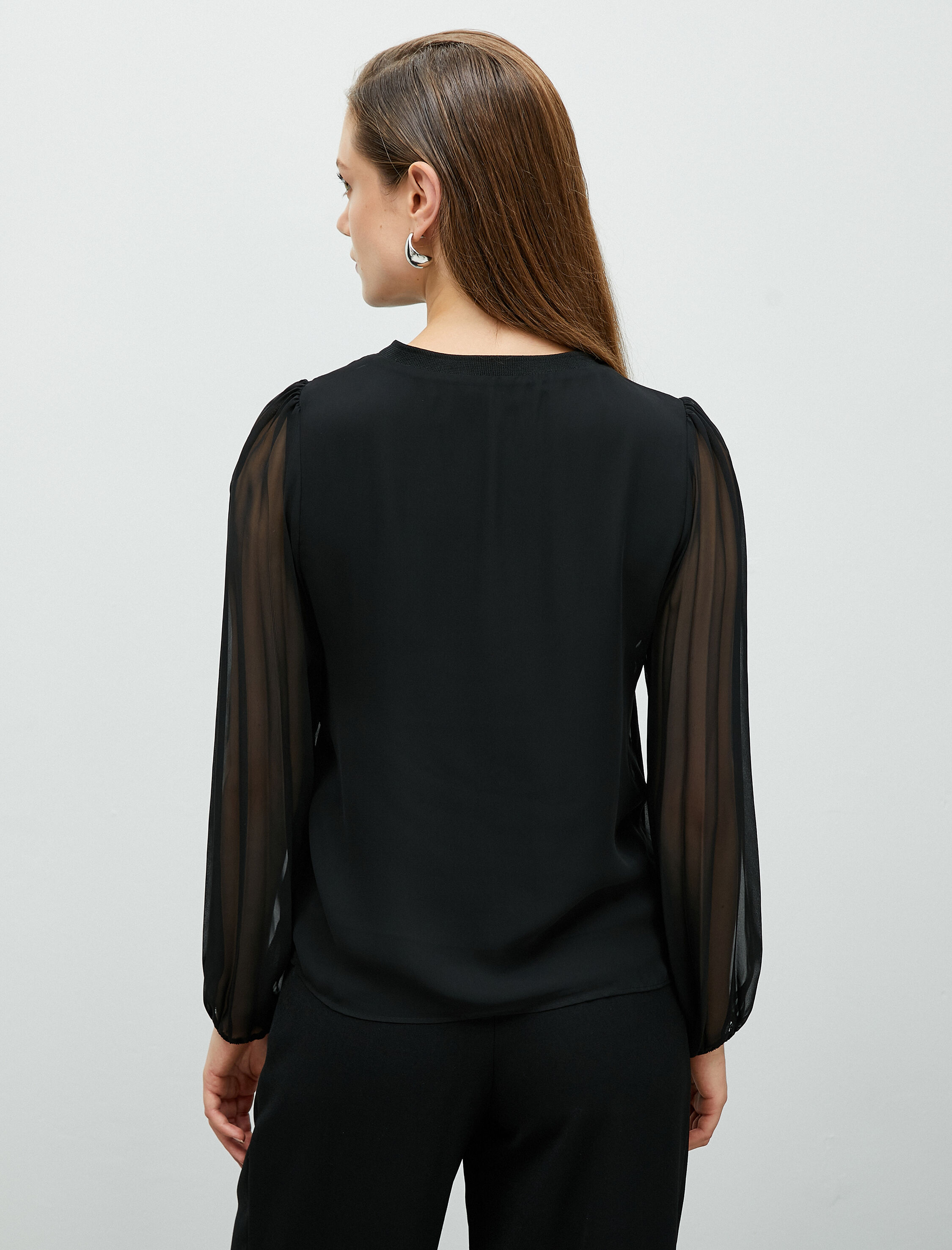 Tül Bluz Kolları Pileli