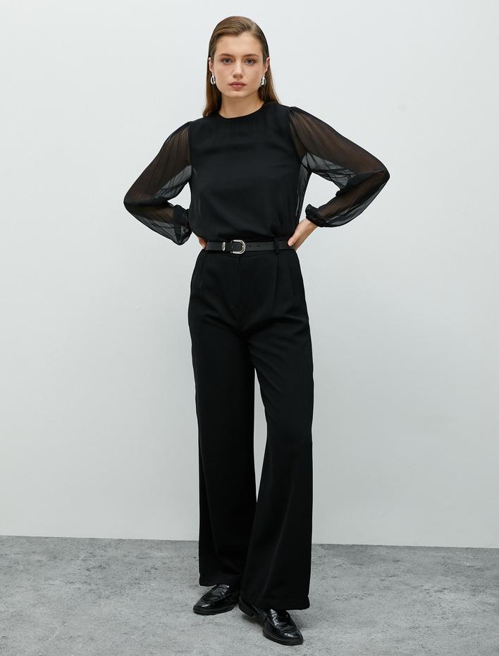  Tül Bluz Kolları Pileli