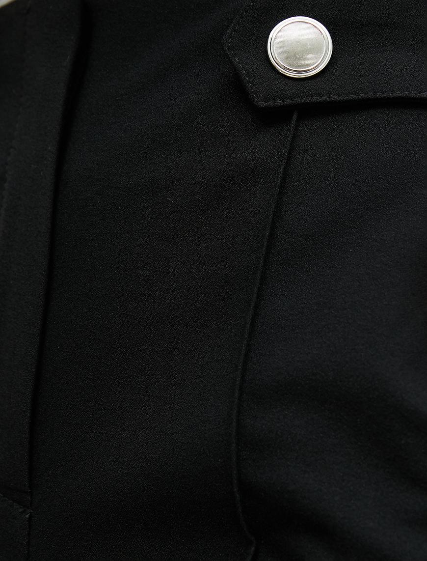   Kumaş Pantolon Crop Bol Paça Düğmeli Cep Detaylı