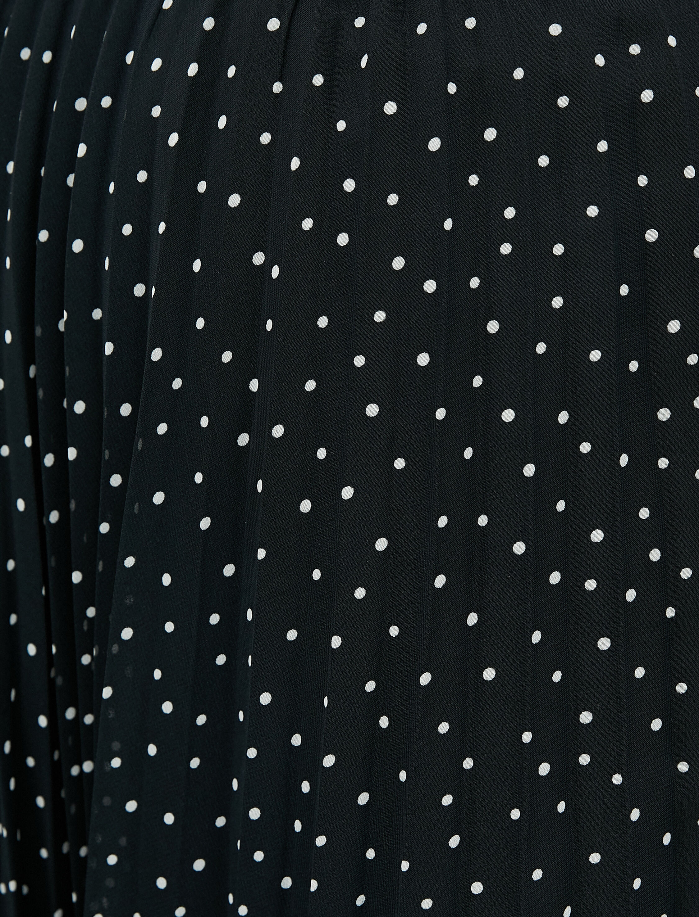   Midi Pileli Etek Şifon Puantiyeli Astarlı Yüksek Bel