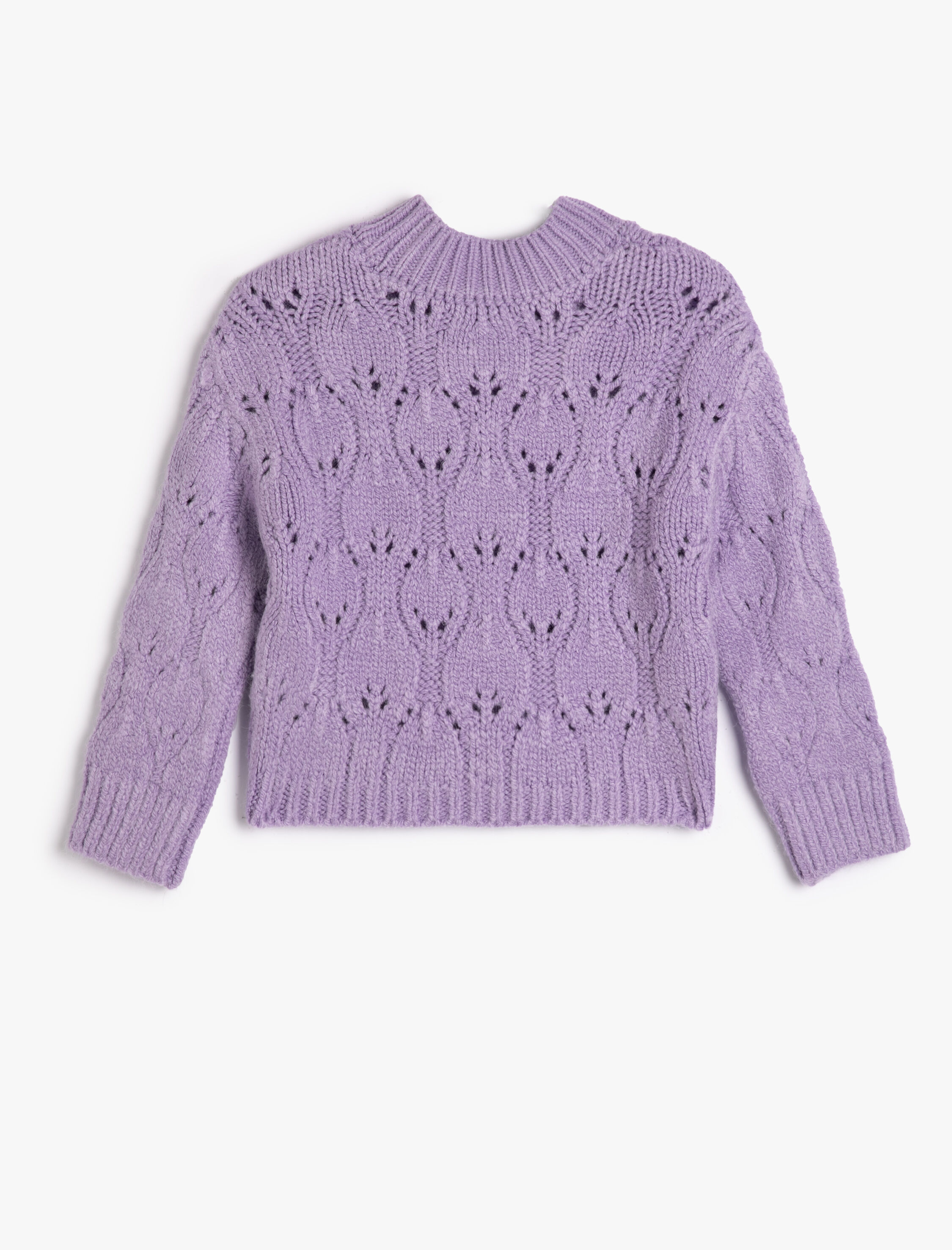  Kız Çocuk Örgü Kazak Ajurlu Yuvarlak Yaka Uzun Kollu Yumuşak Dokulu